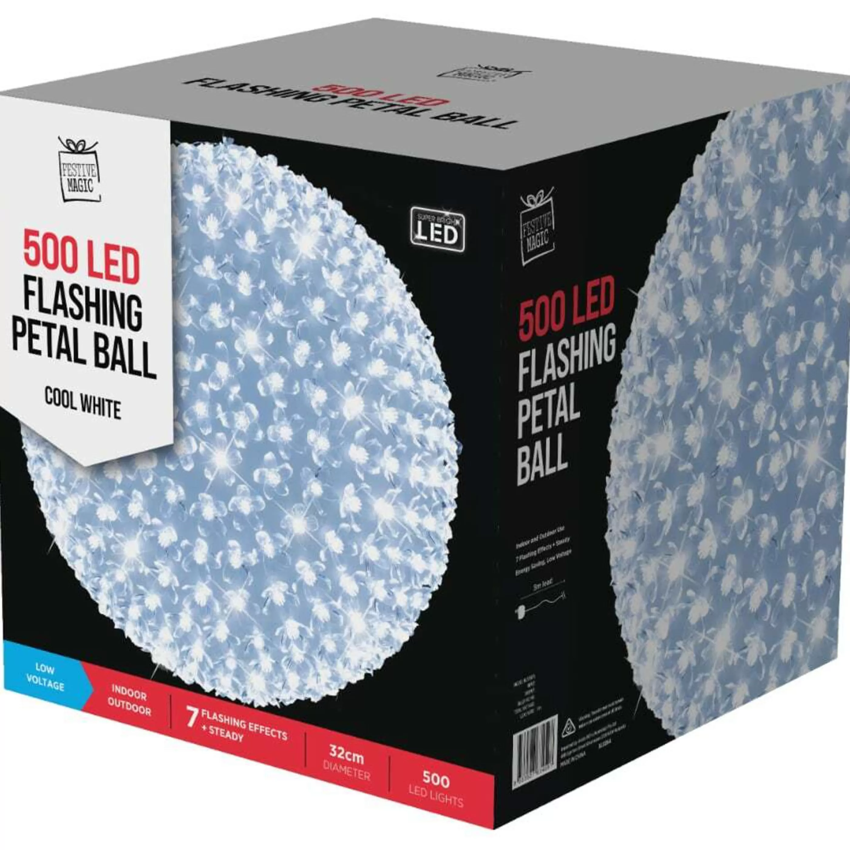 Clearance * 500 Led Petal Ball Flash White - 32Cm