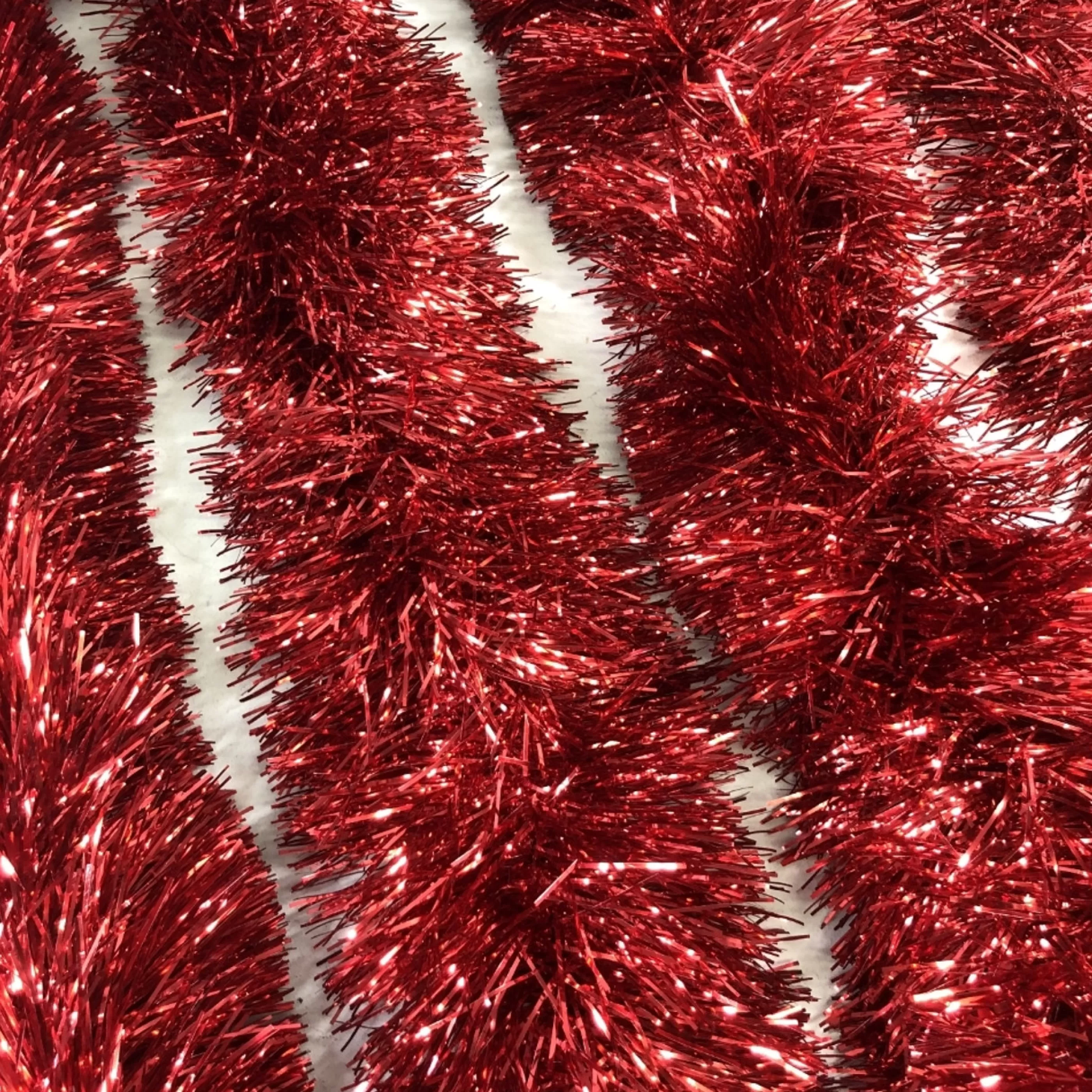 * Christmas Tinsel & Foil Decorations | 5M Red Tinsel Extra Plush (14 Ply) - 5M