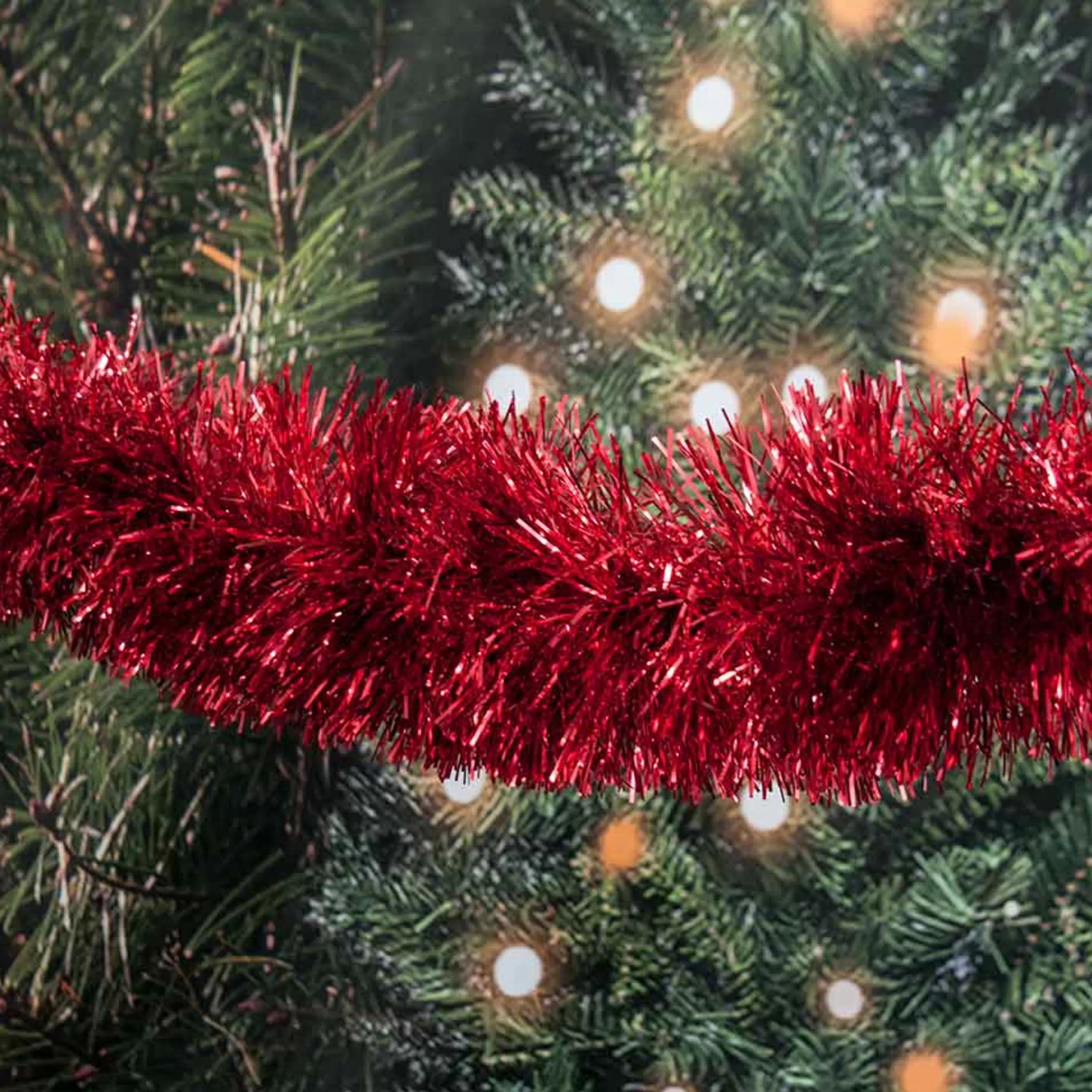 * Christmas Tinsel & Foil Decorations | 5M Red Tinsel Extra Plush (14 Ply) - 5M