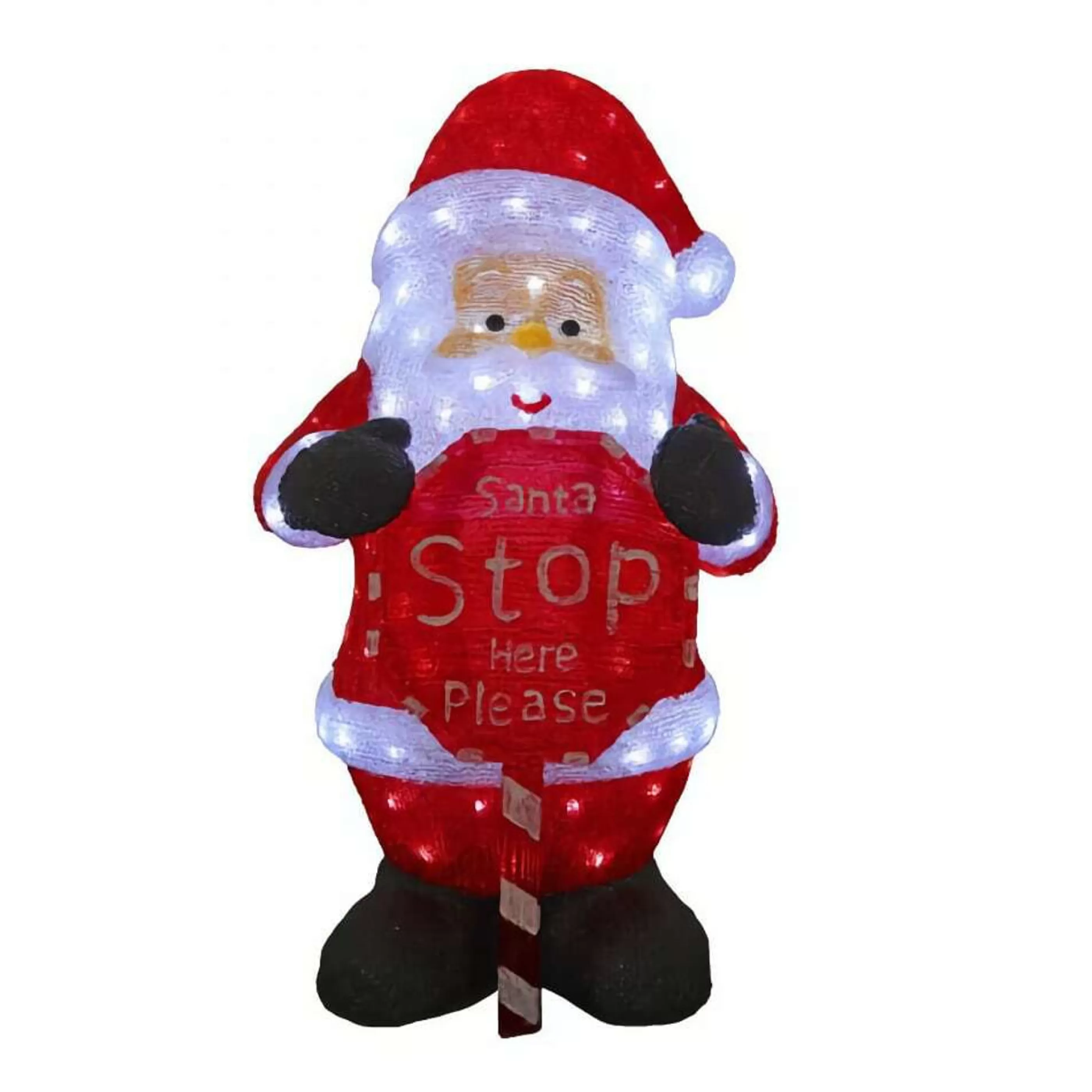 Fashion * Acrylic Santa With Santa Stop Here Sign - 80Cm