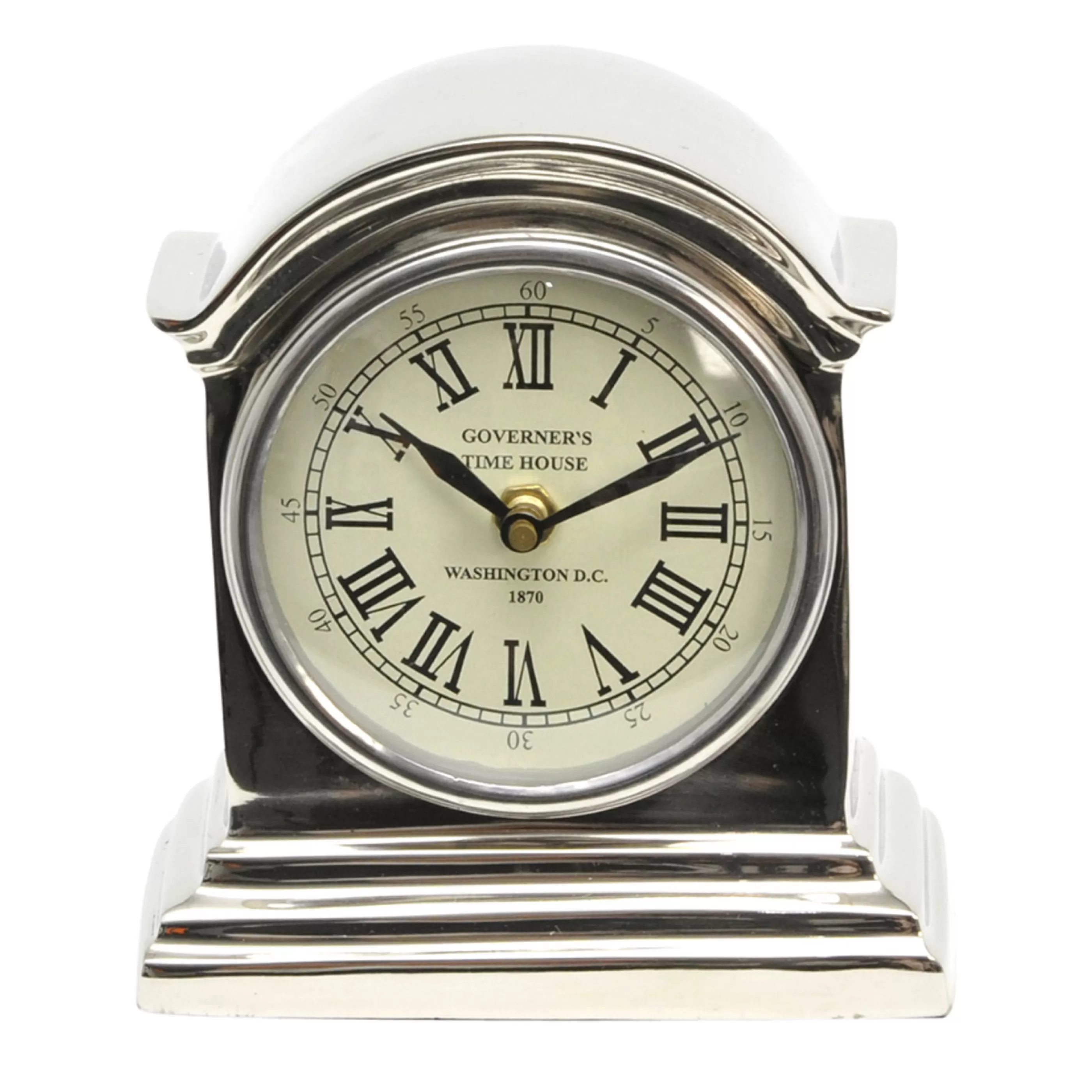 * Table Top Decorations | Aluminum Nickel Finish Table Clock - 16Cm