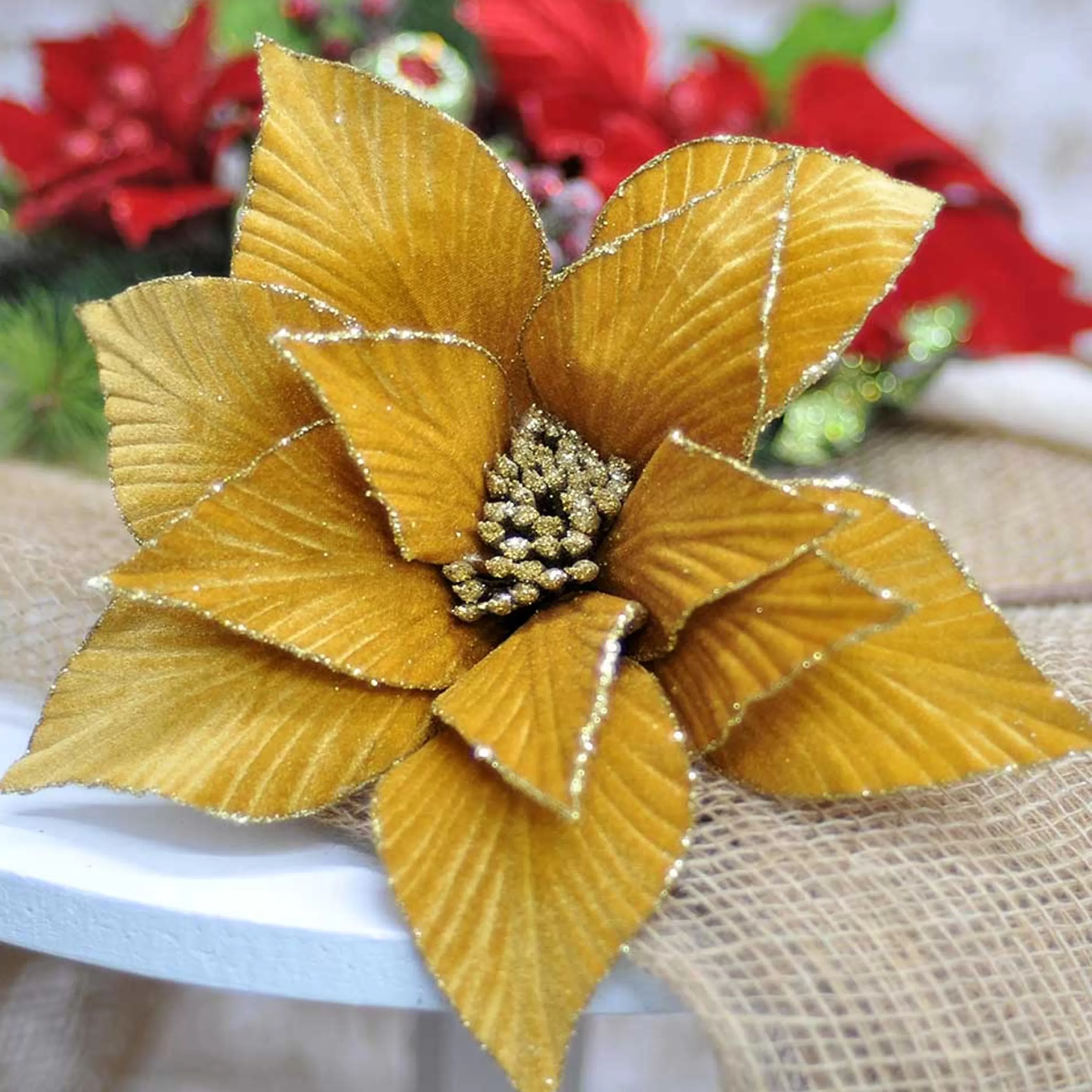 * Floristry | Amber Ochre Poinsettia - 35Cm