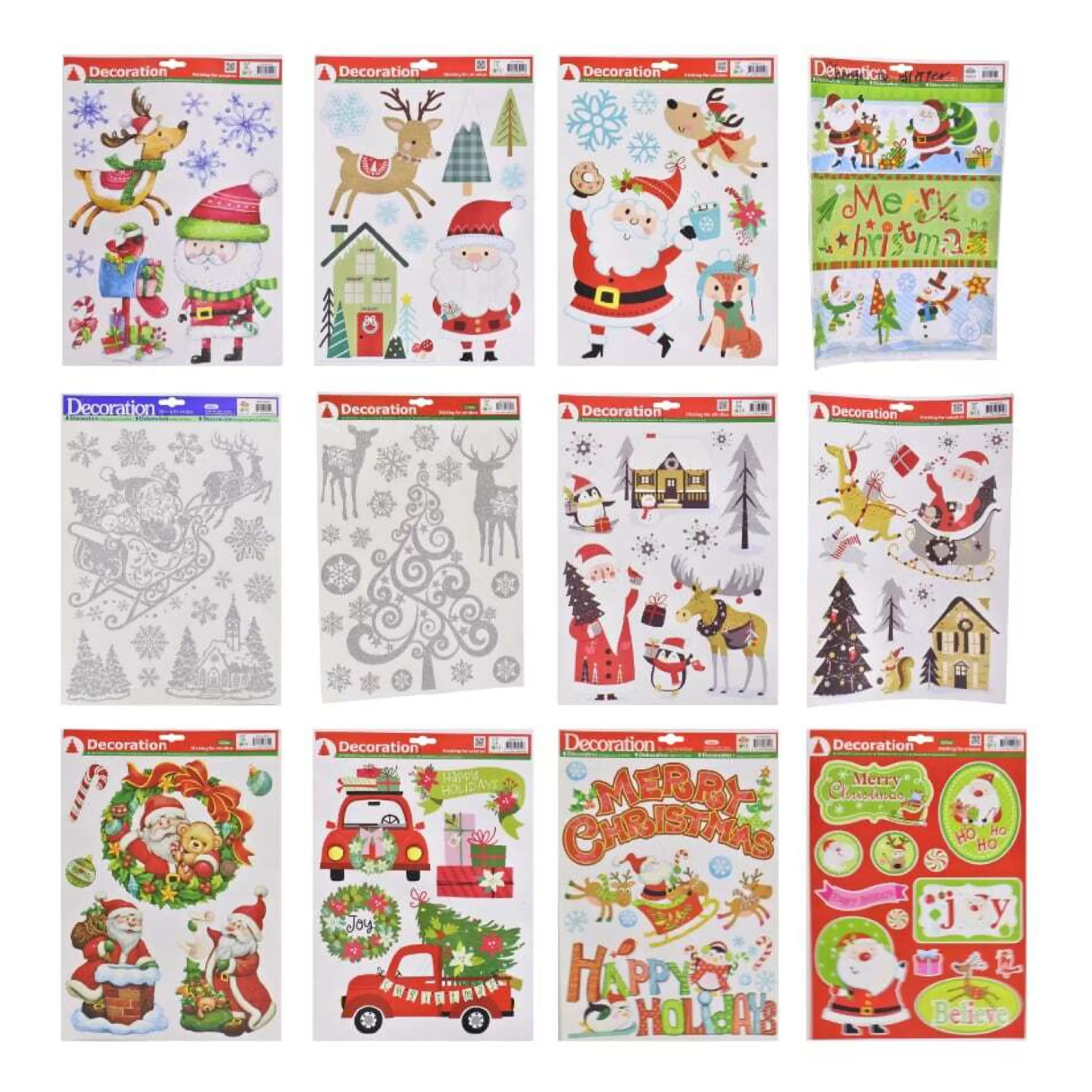 * Wall Signs & Decorations | Assorted Christmas Window Stickers - (12 Designs)