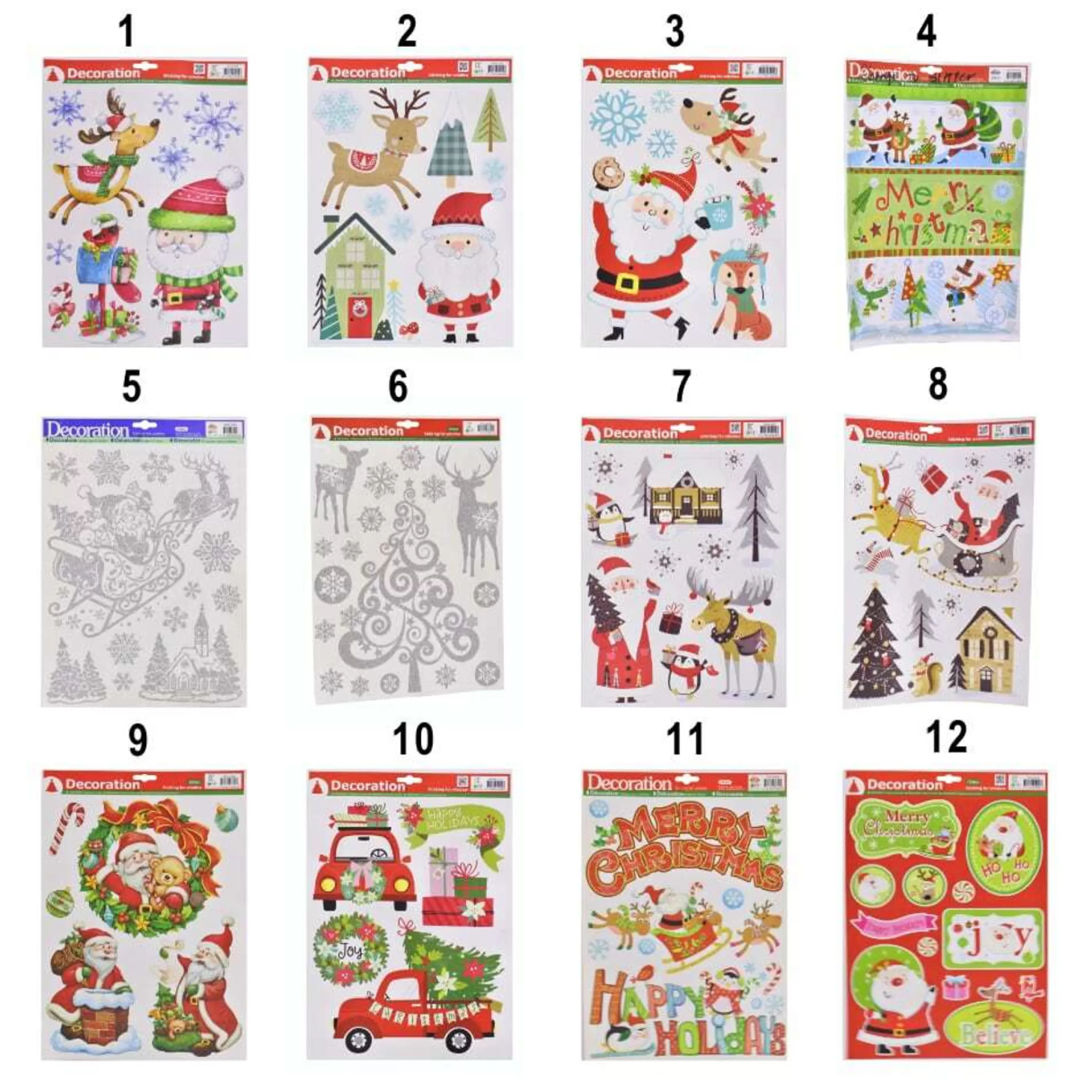 * Wall Signs & Decorations | Assorted Christmas Window Stickers - (12 Designs)