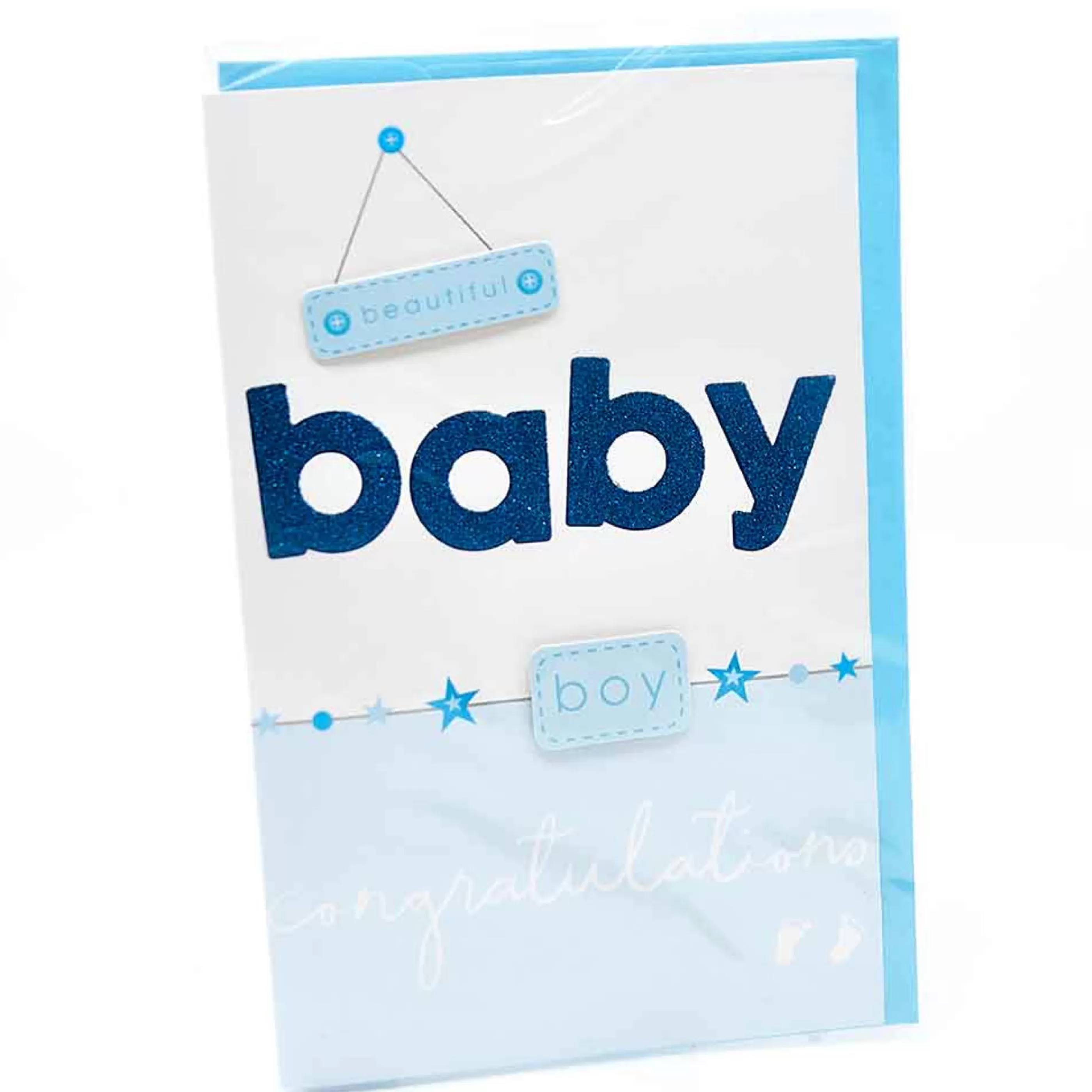 Store * Baby Boy Text Stars Card - 17Cm