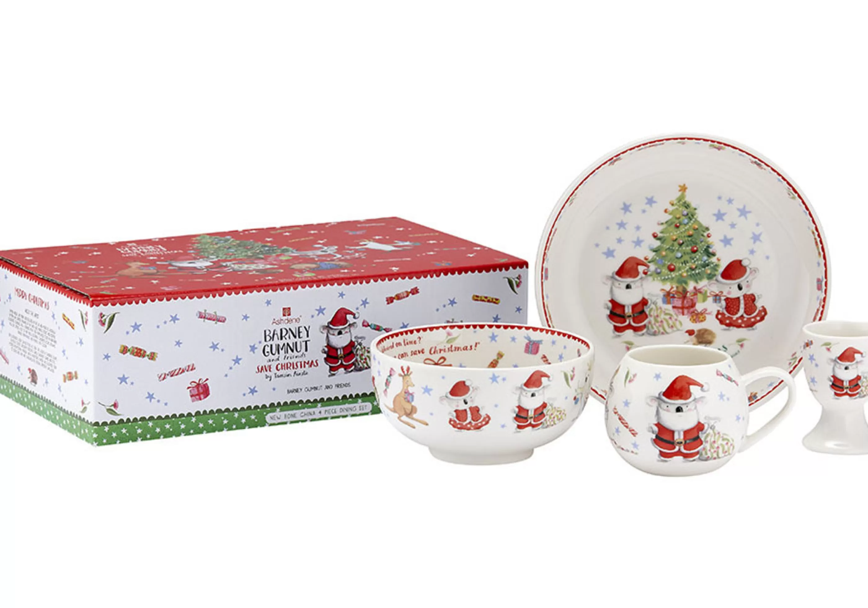 Ladelle Ashdene Australian Decorations | Barney Saves Christmas Ceramic Kids Dinner Set (4 Piece)