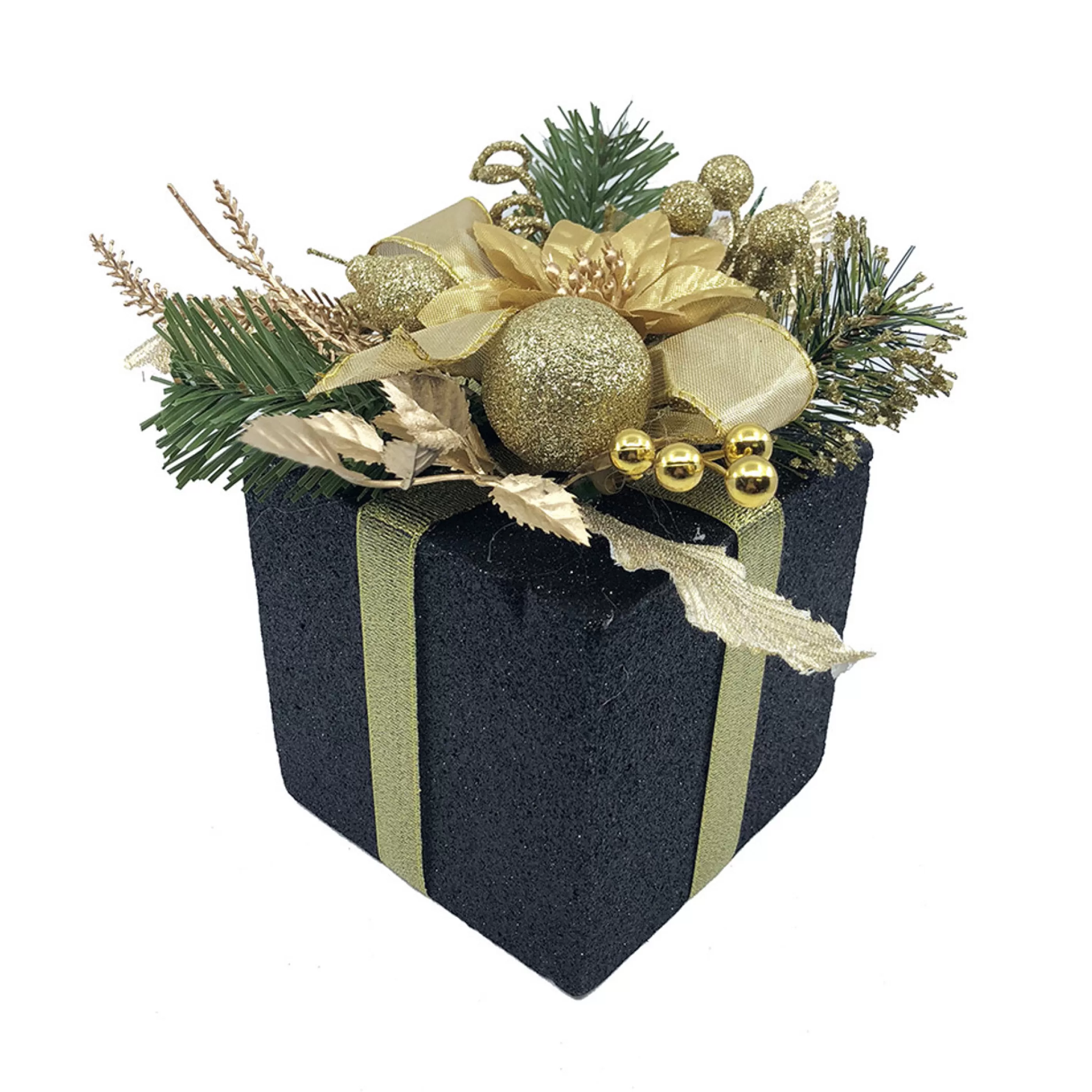 * Hanging Christmas Ornaments | Black Decorated Gift Box - 18Cm