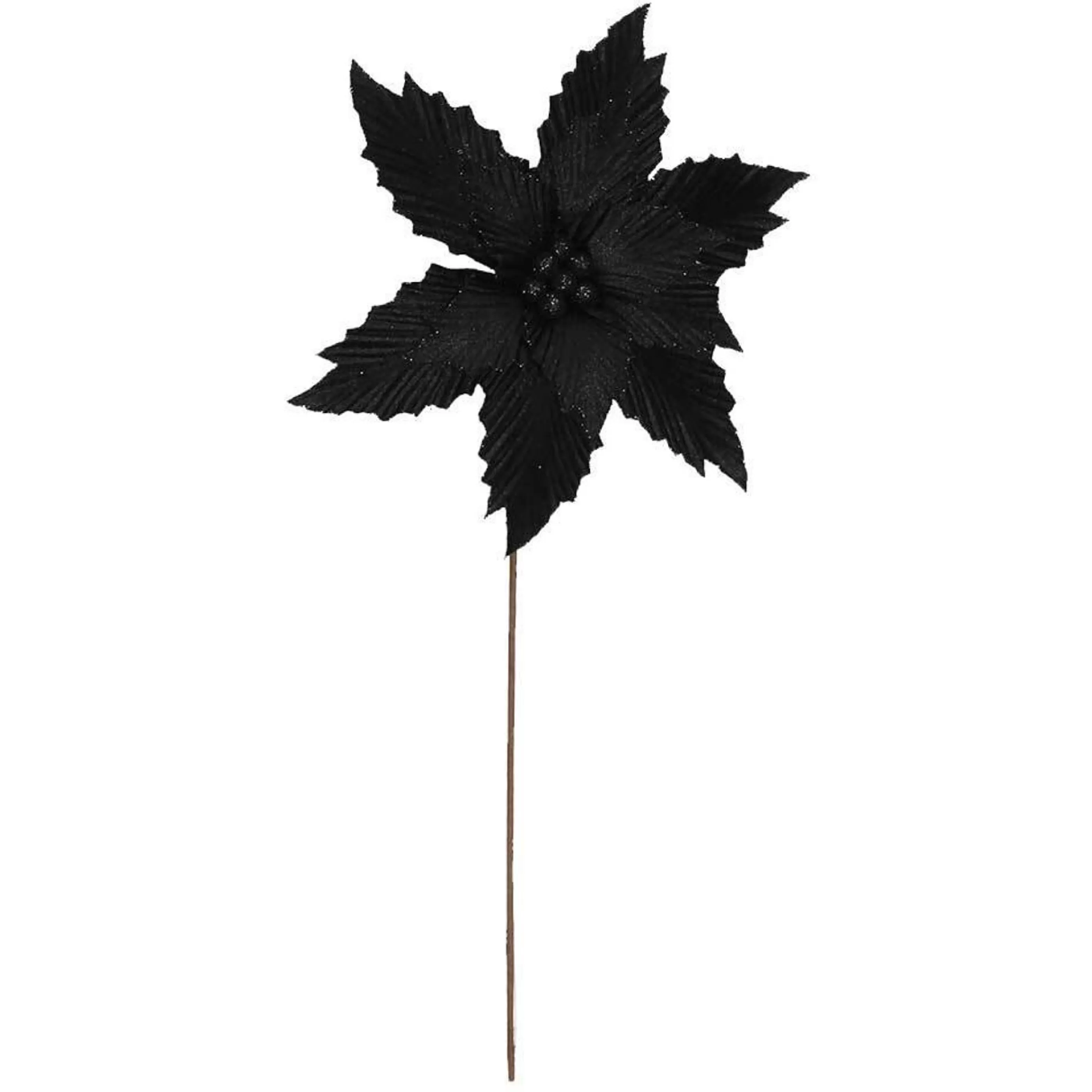 * Poinsettia Decorations | Black Poinsettia On Stem - 30Cm