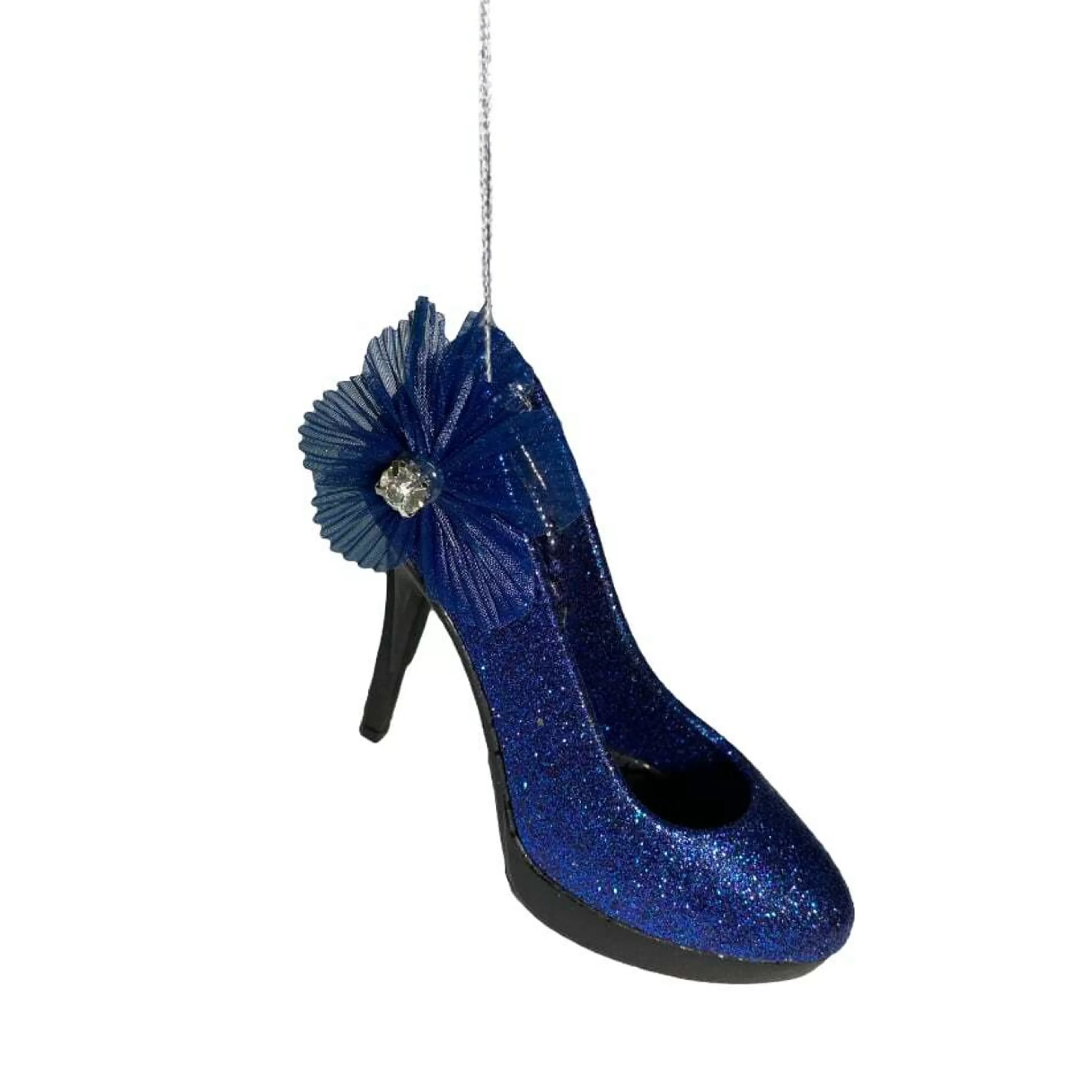 * Hanging Christmas Ornaments | Blue Glitter High Heel Shoe Ornament - 10Cm