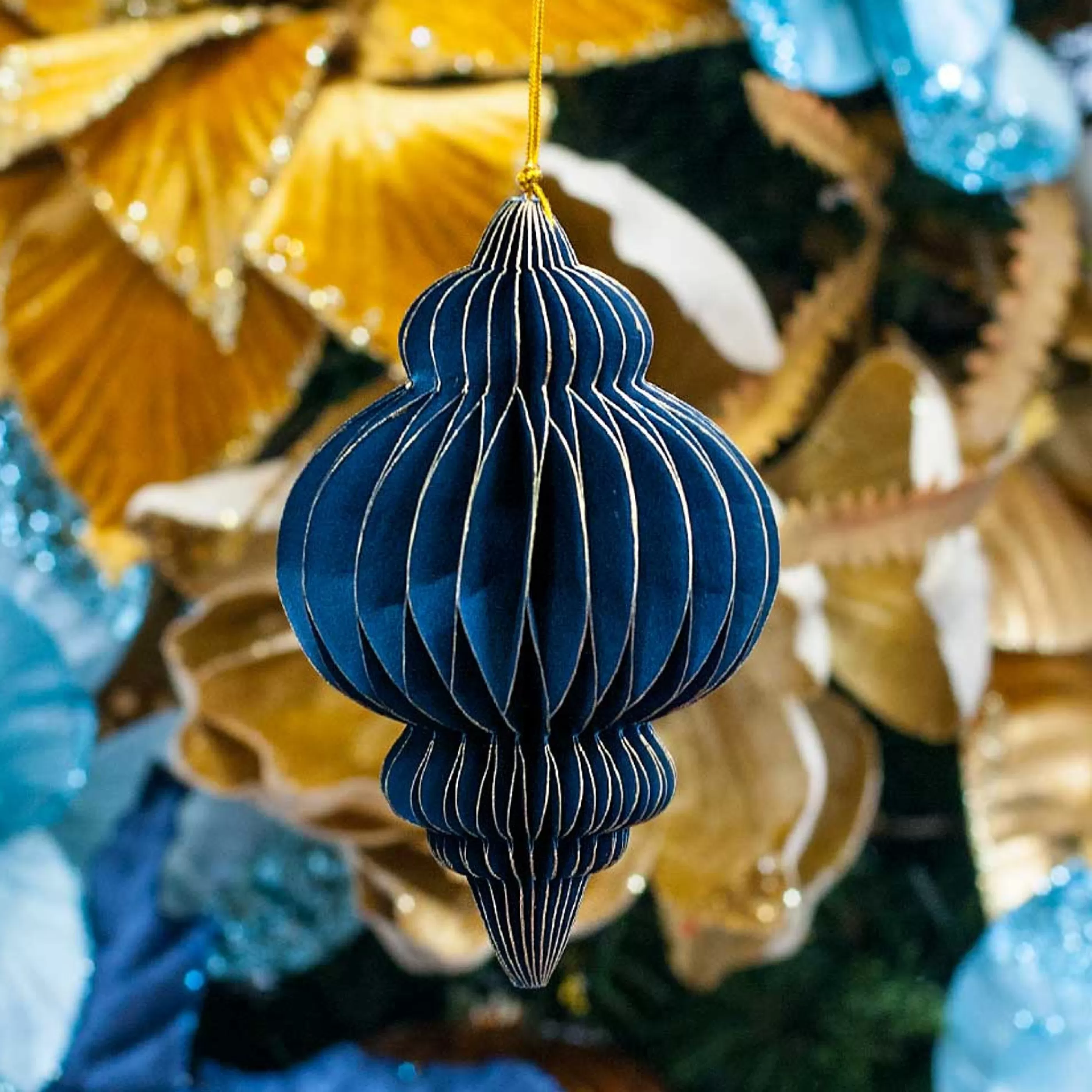 * Hanging Christmas Ornaments | Blue Hanging Paper Finial- 12Cm