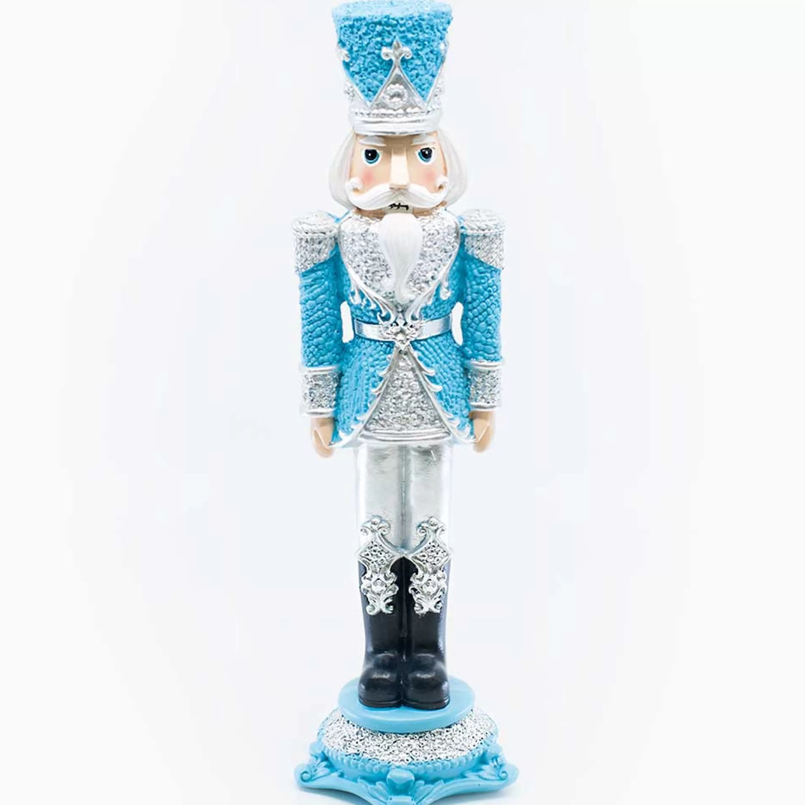 * Table Top Decorations | Blue Silver Festive Glitter Nutcracker - 33Cm