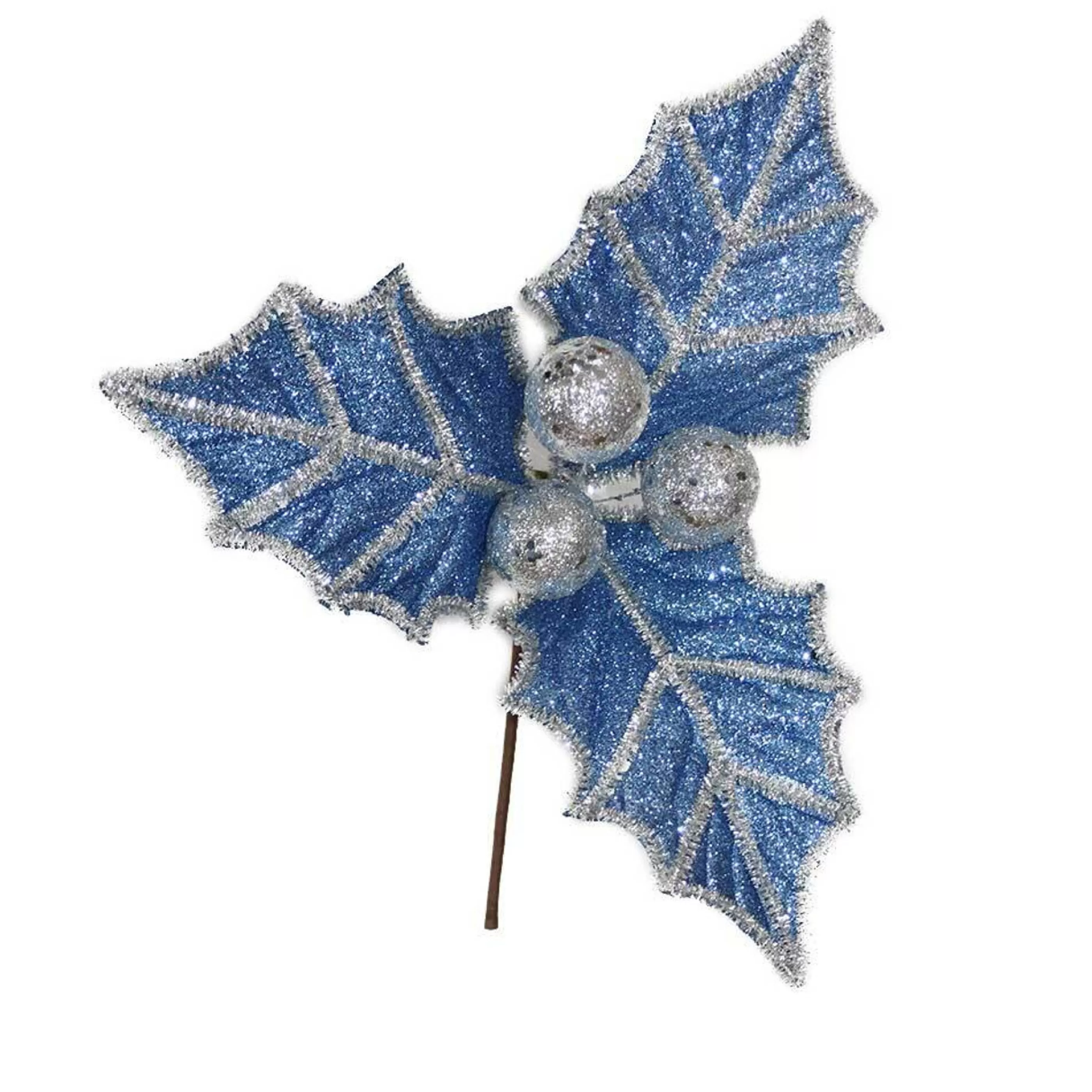 * Poinsettia Decorations | Blue Silver Poinsettia On Stem - 30Cm