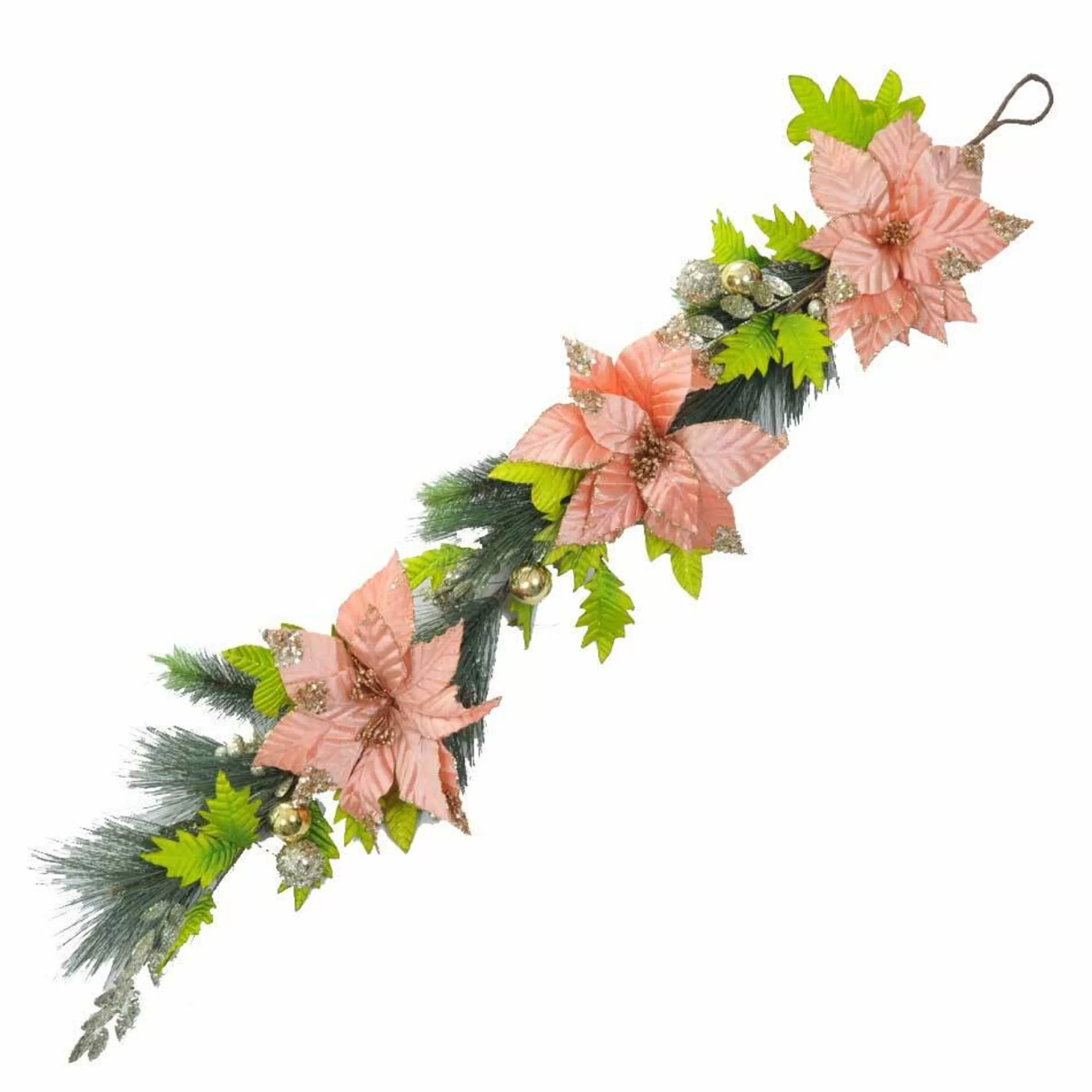 * Poinsettia Decorations | Blush Pink Poinsettia Garland - 120Cm