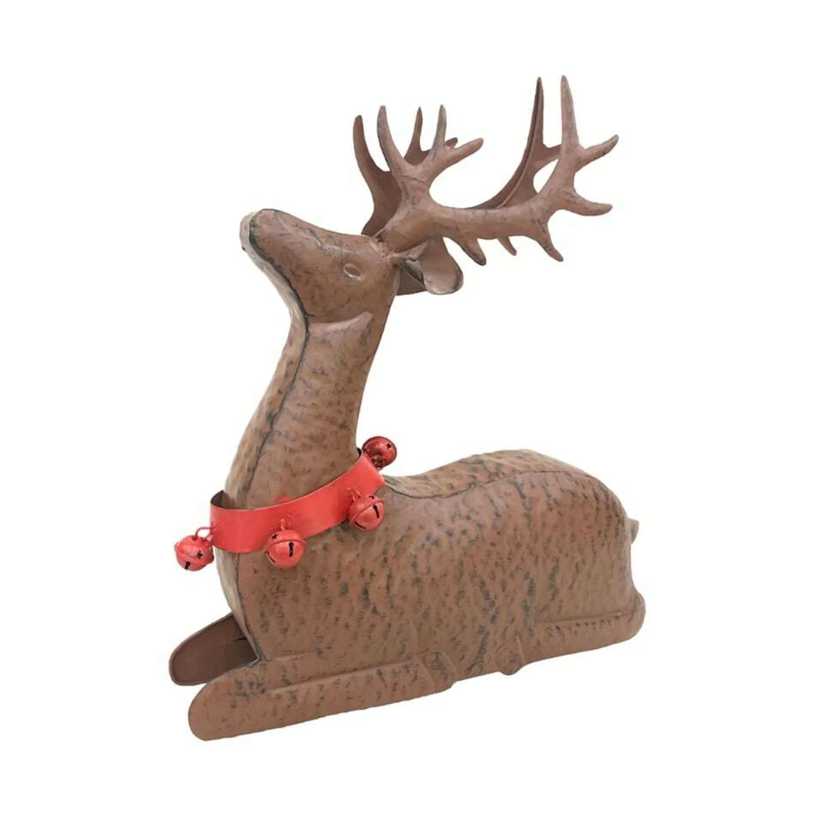 * Table Top Decorations | Brown Distressed Metal Sitting Reindeer - 40Cm