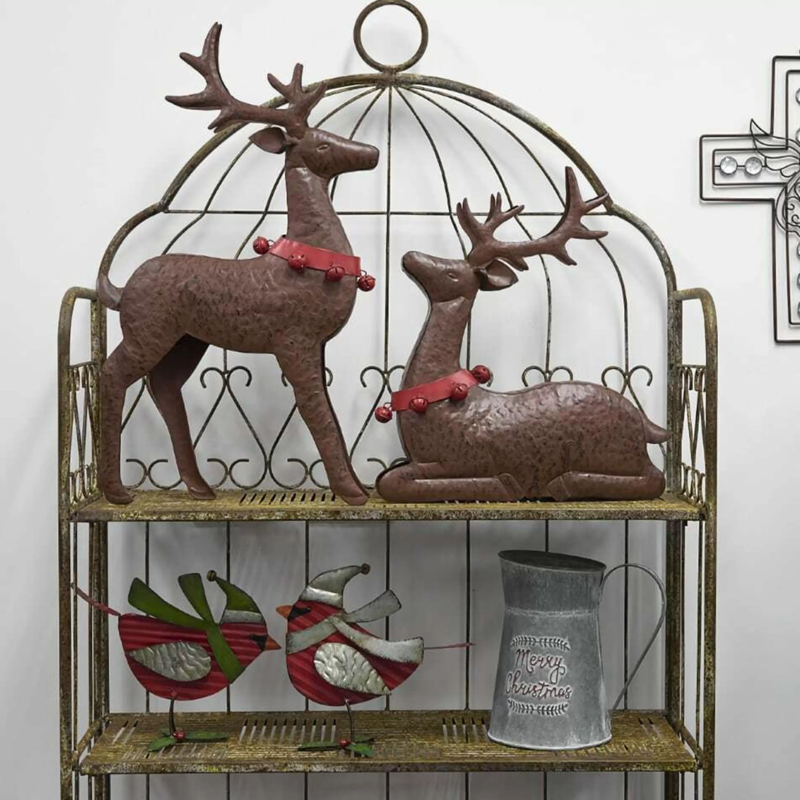 * Table Top Decorations | Brown Distressed Metal Sitting Reindeer - 40Cm