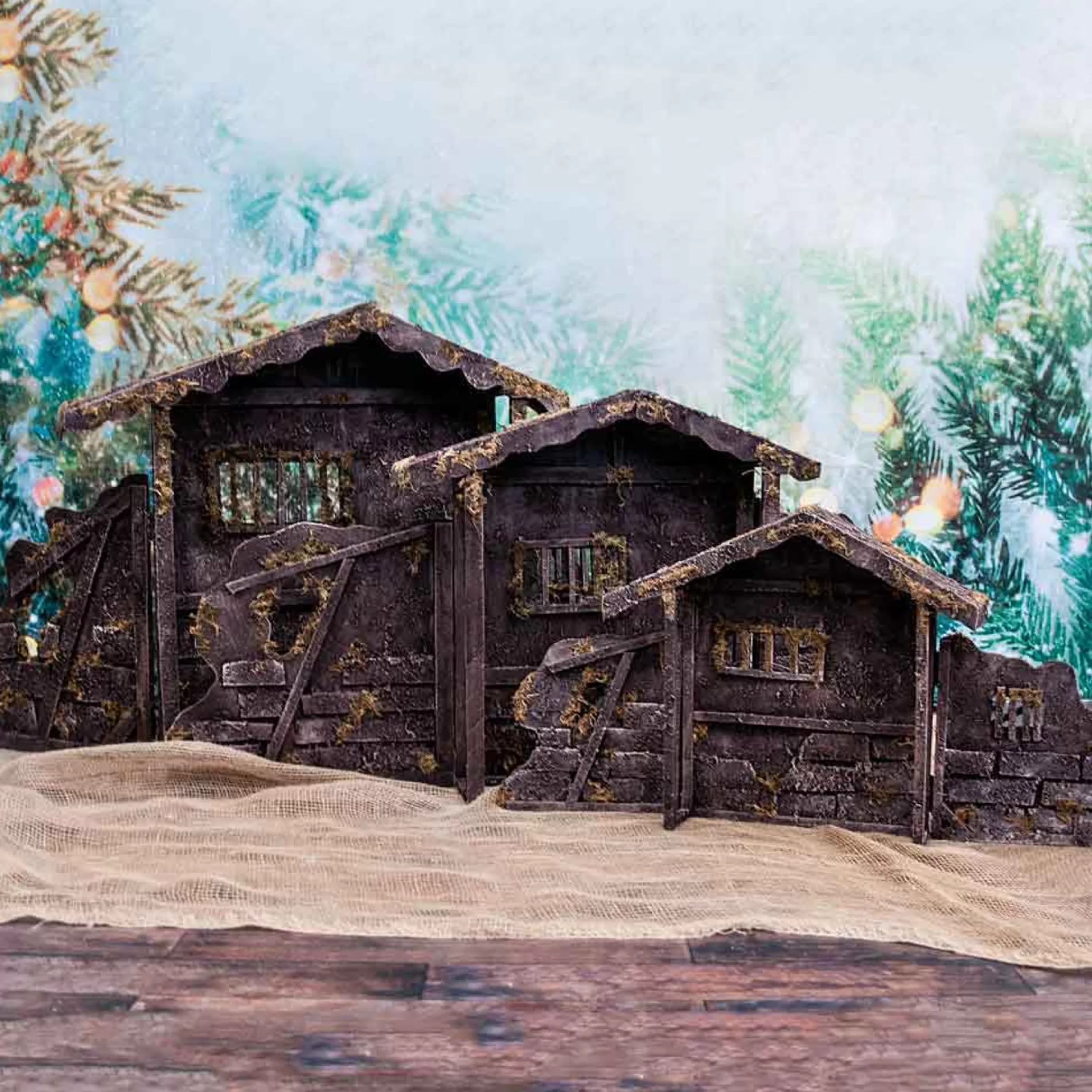 New * Brown Nativity Stable - 35Cm