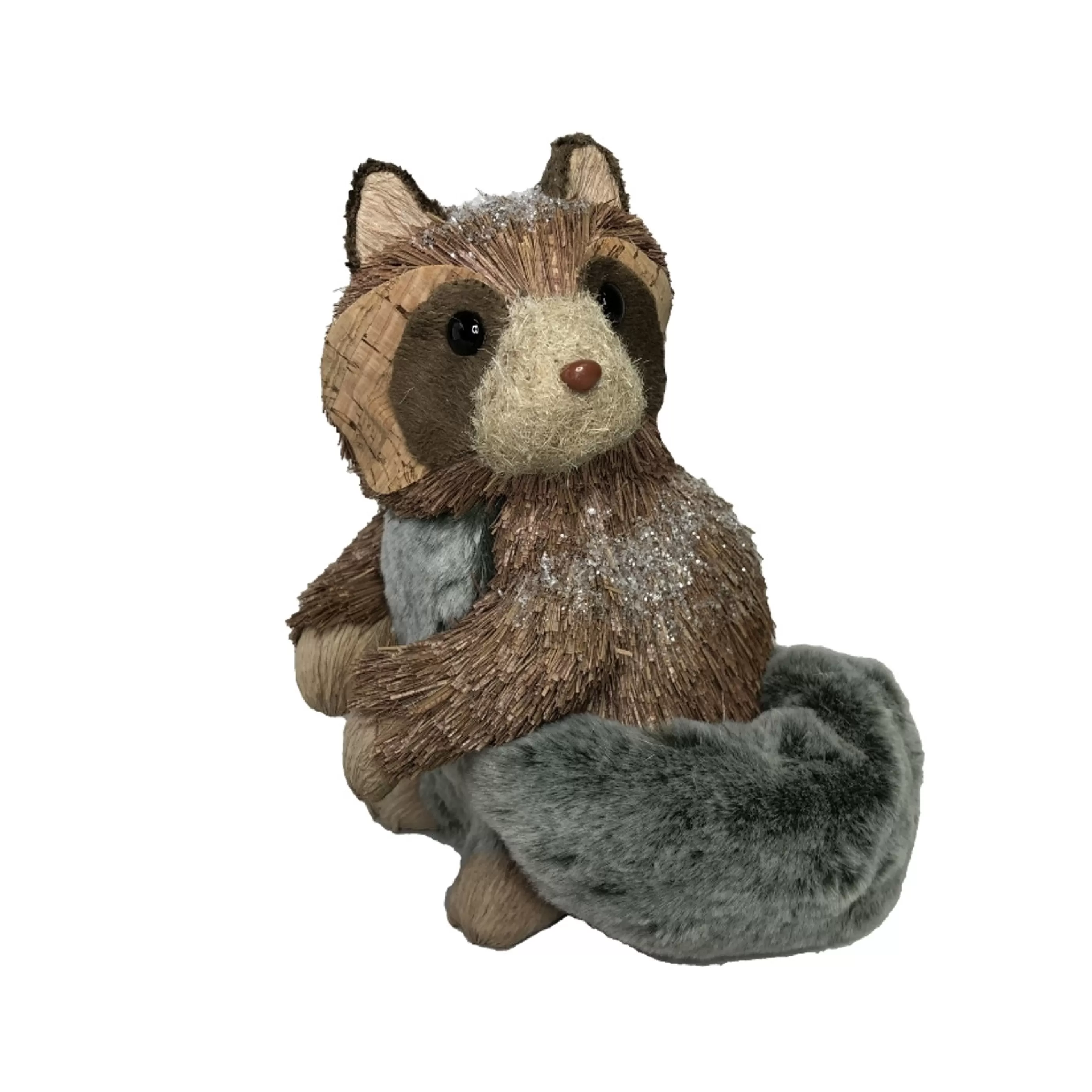 Online * Brown Wooden Bristle Raccoon With Fur Tail - 21Cm