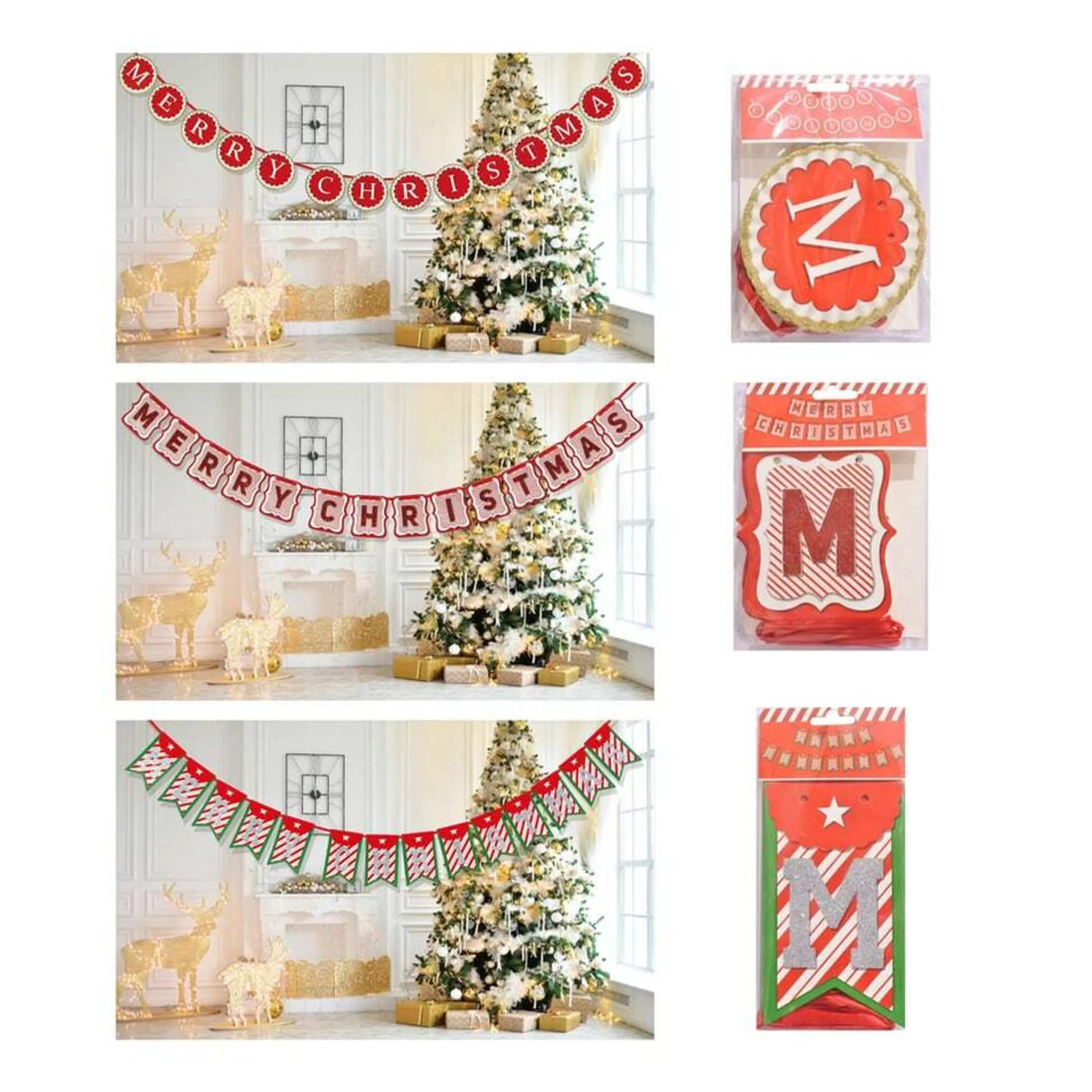 * Wall Signs & Decorations | Bunting Merry Christmas 14Pc (3 Styles) - 2.7M