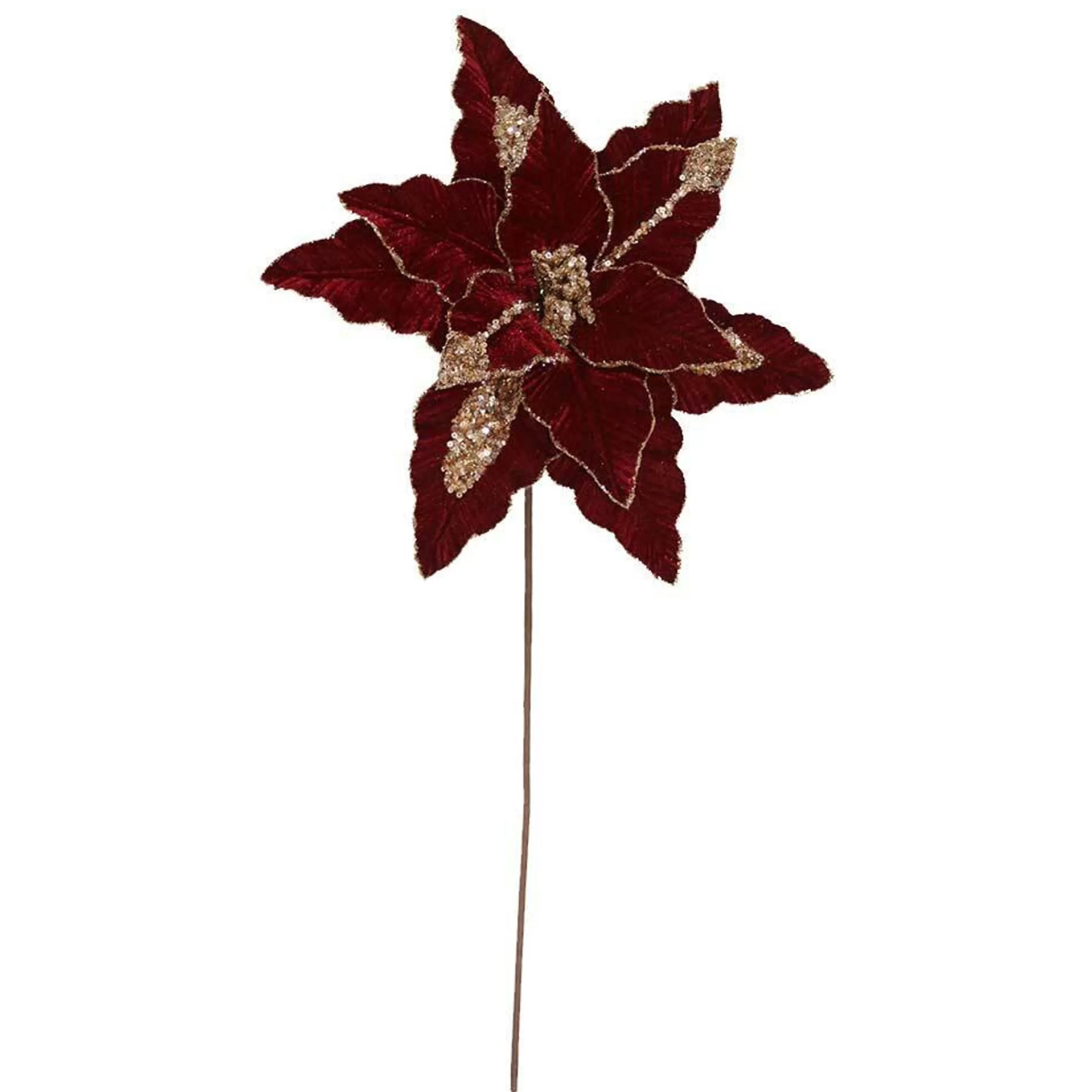 * Poinsettia Decorations | Burgundy Gold Poinsettia On Stem - 33Cm