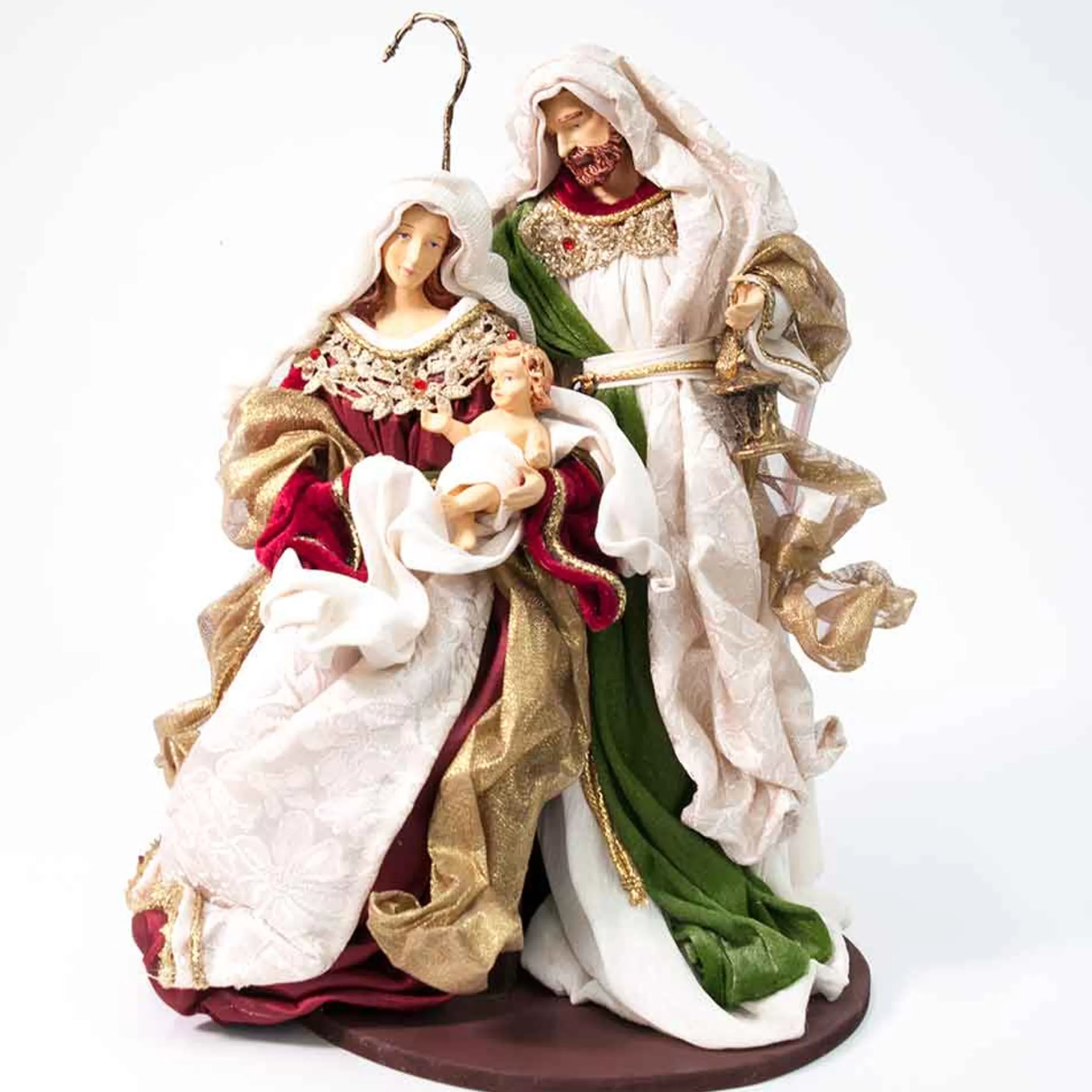 Hot * Burgundy Green Standing Holy Family On Base - 35Cm