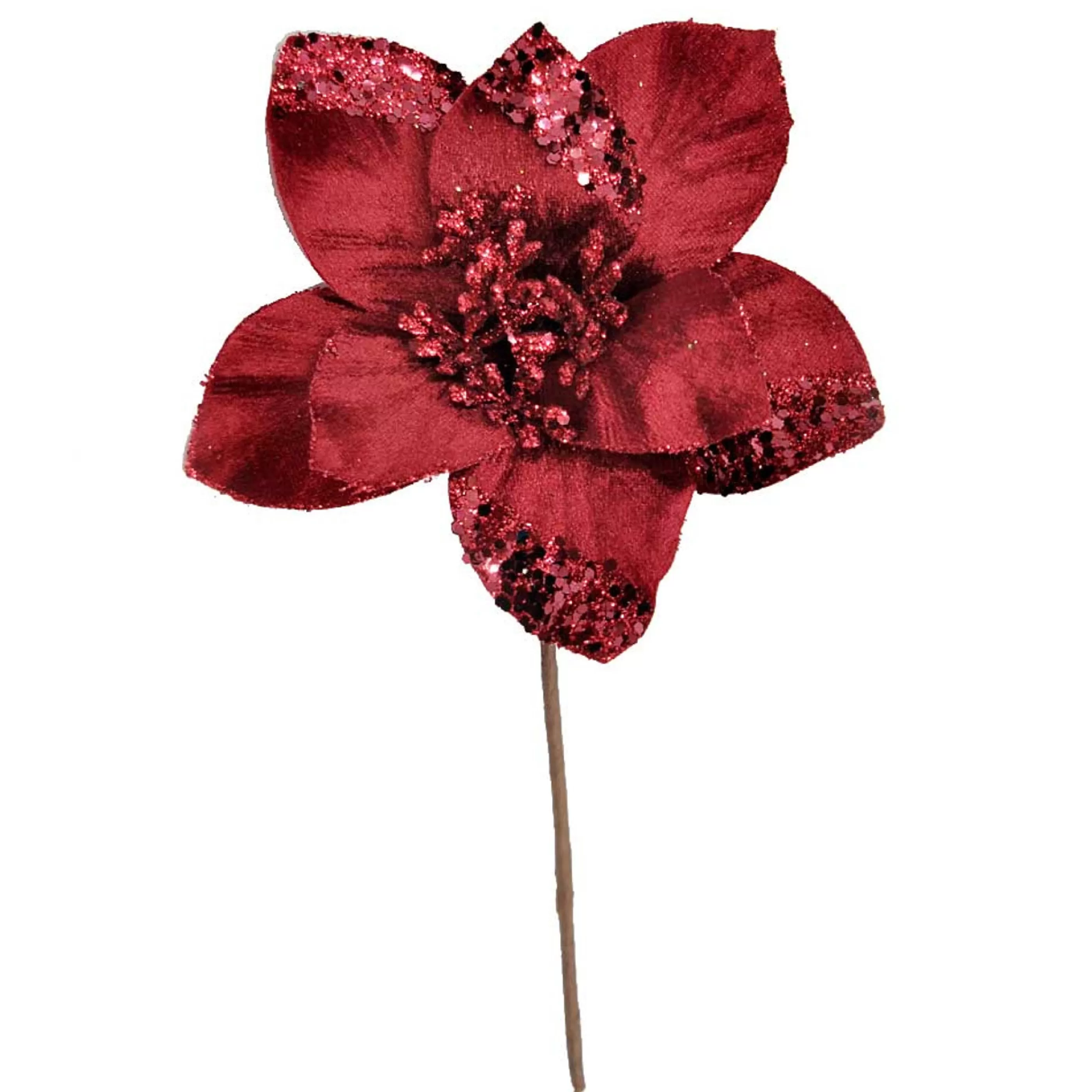 * Floristry | Burgundy Poinsettia On Clip - 18Cm