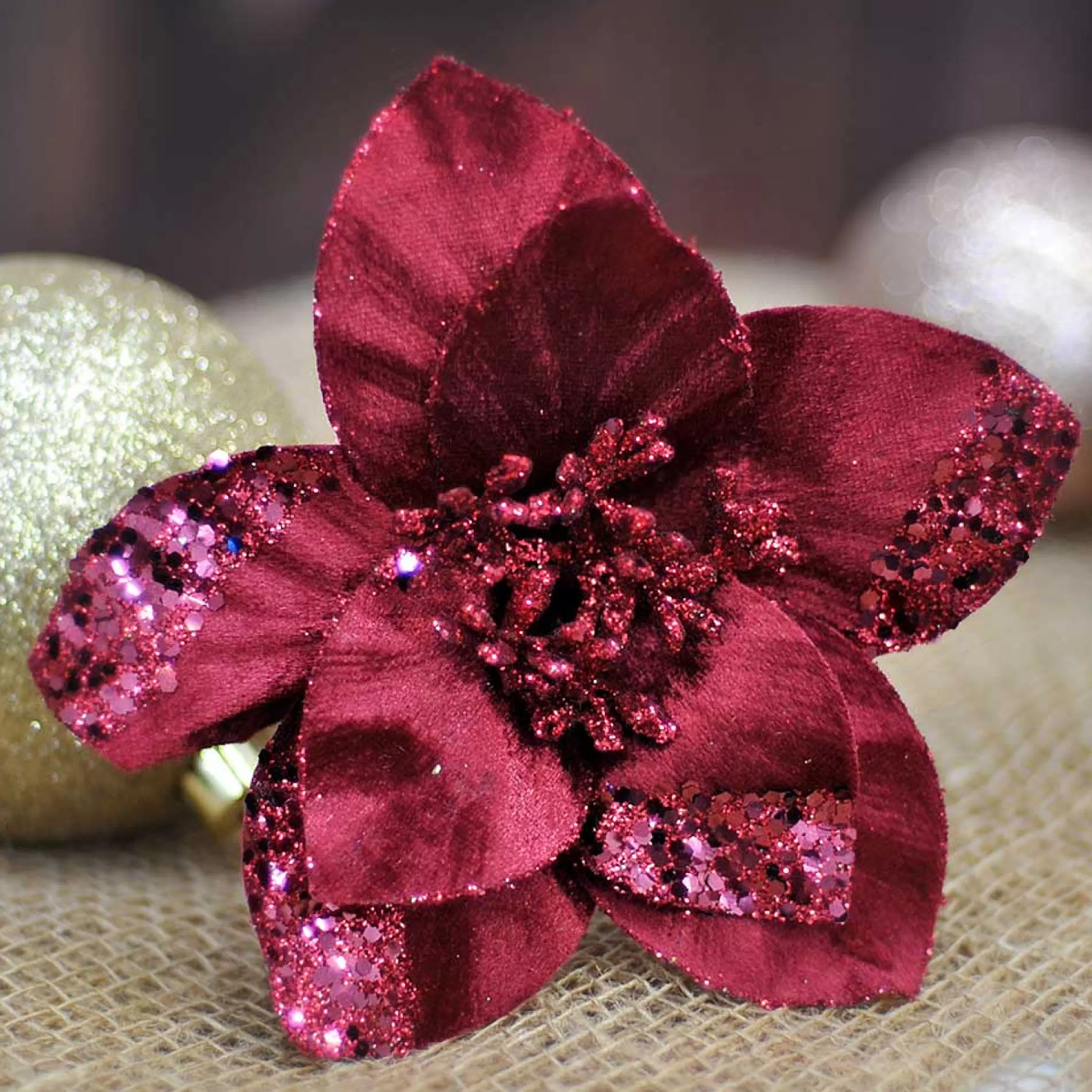 * Floristry | Burgundy Poinsettia On Clip - 18Cm