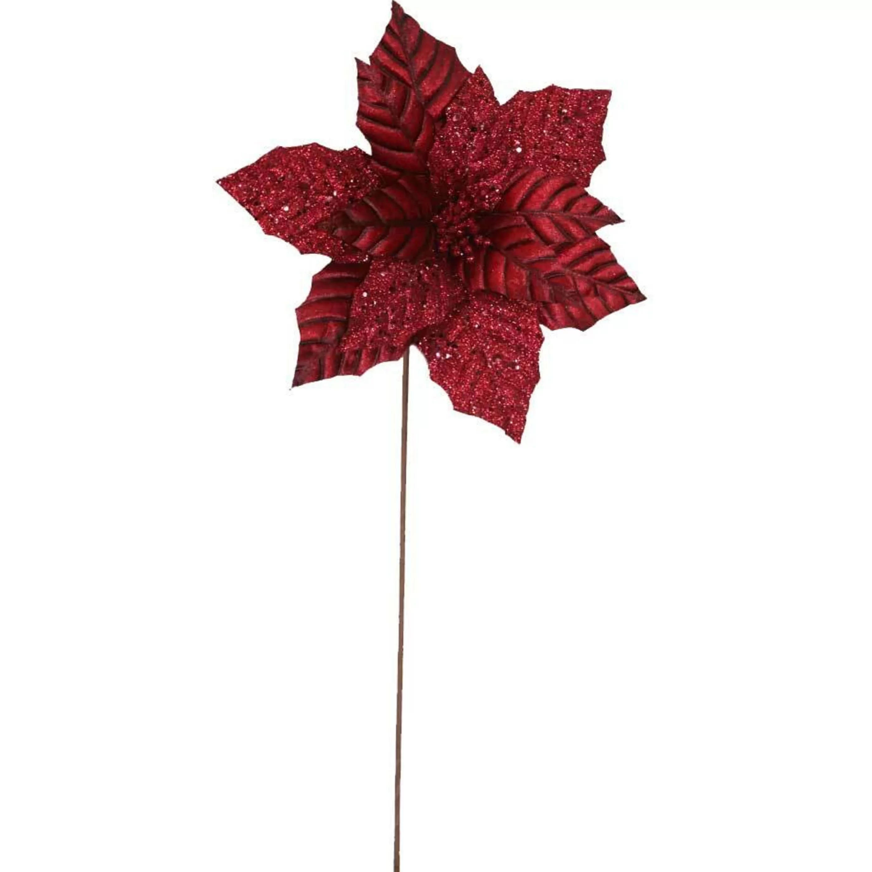 * Poinsettia Decorations | Burgundy Poinsettia With Stem - 30Cm