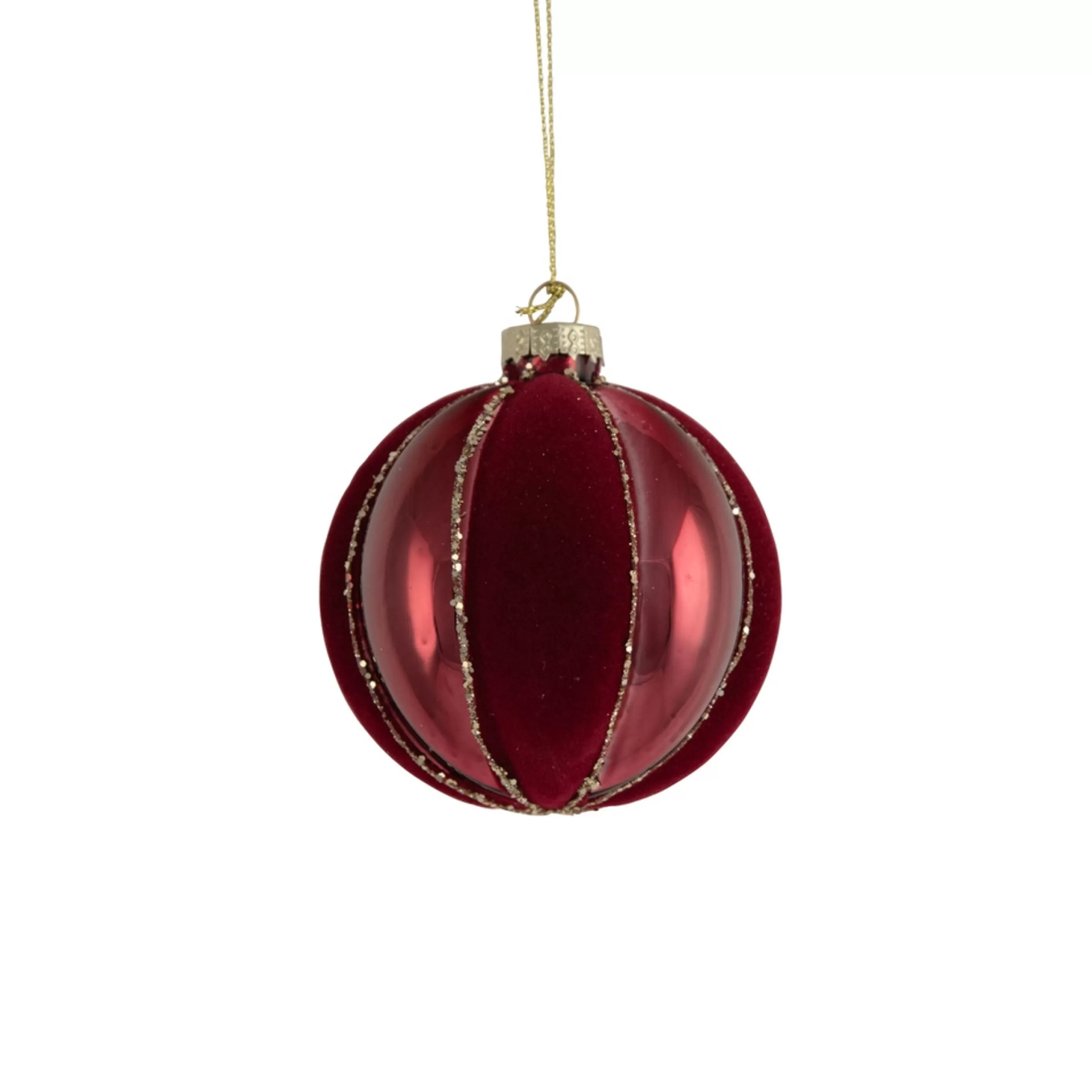 * Hanging Christmas Ornaments | Burgundy Quilted Glass Bauble - 8Cm