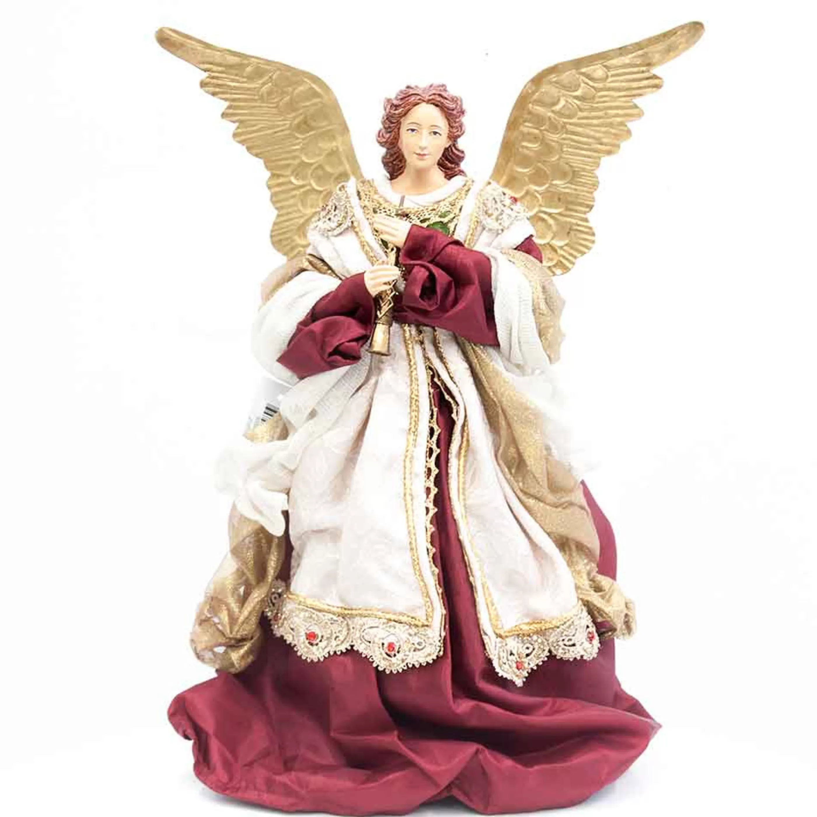 Clearance * Burgundy Standing Angel With Flute - 35Cm