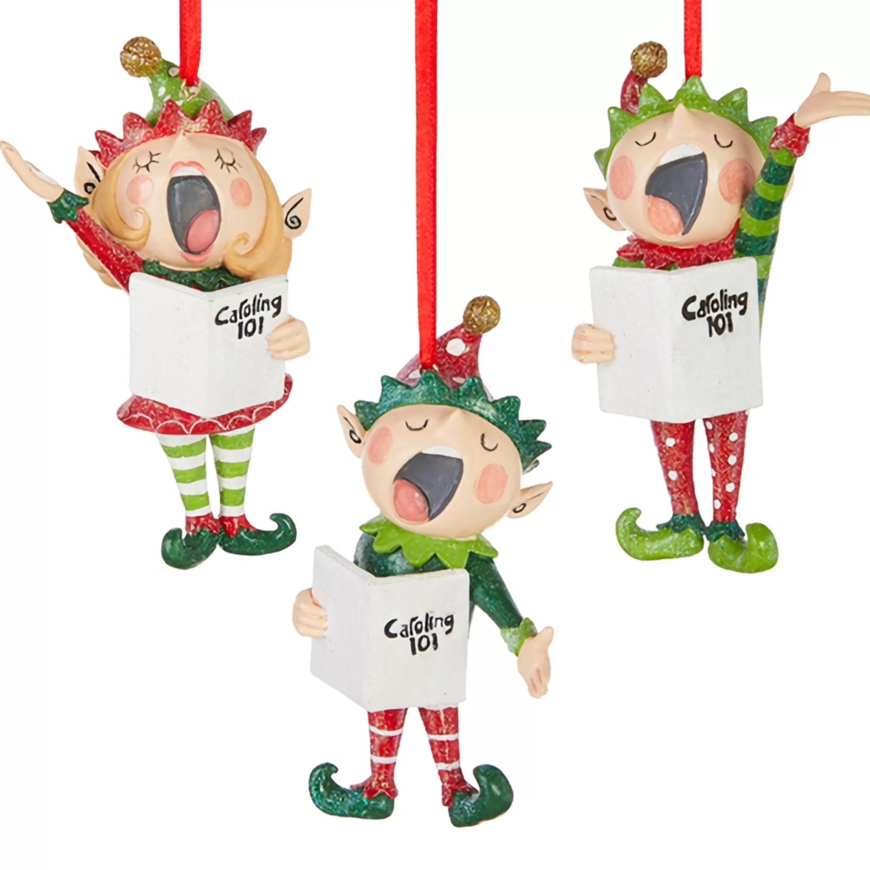 RAZ Imports Hanging Christmas Ornaments | Caroling Elf Hanging Ornament (3 Styles) - 11Cm