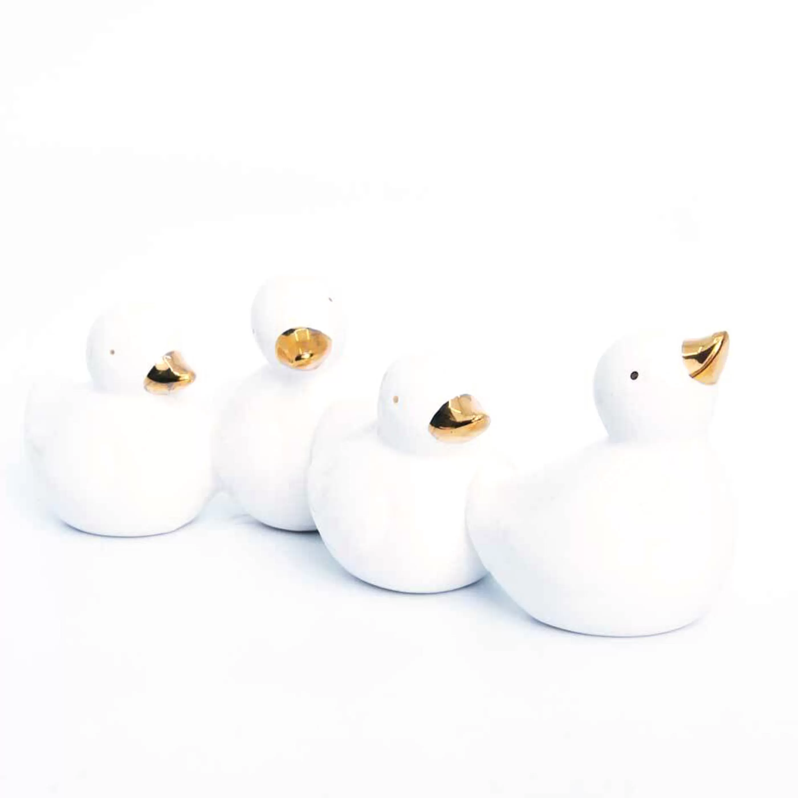 Easter Town Table Top Decorations | Ceramic Cream Gold Ducks Ornament - 7Cm