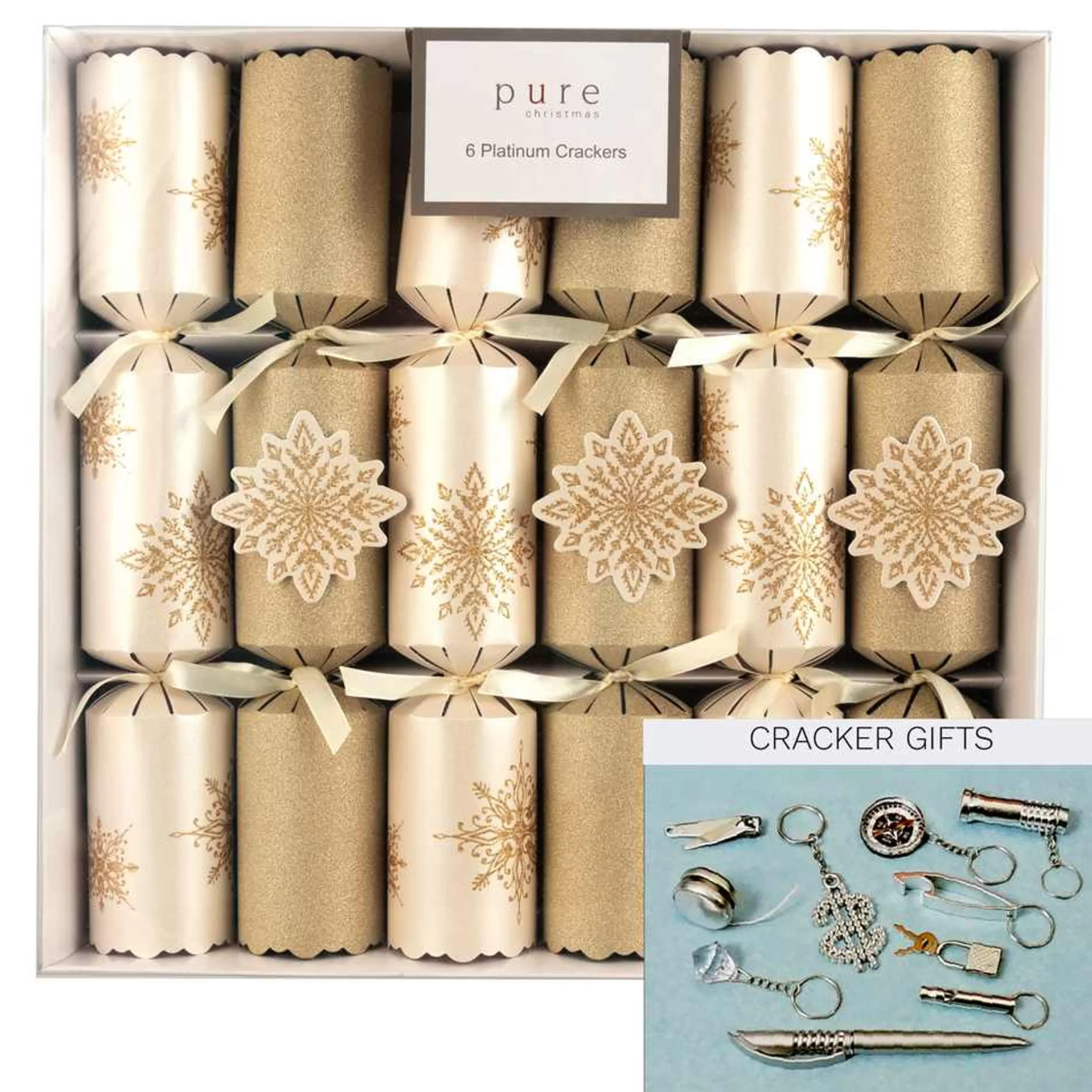 Hot Pure Christmas Champagne Cream Platinum Cracker (Pack Of 6) - 30Cm