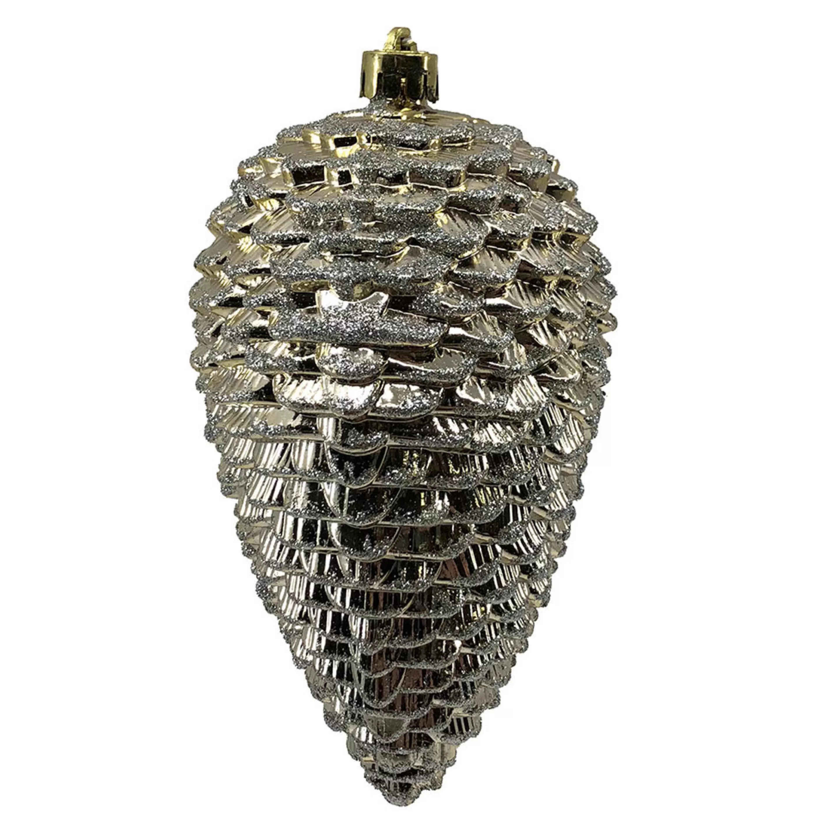 * Hanging Christmas Ornaments | Champagne Glittered Hanging Pinecone - 17Cm