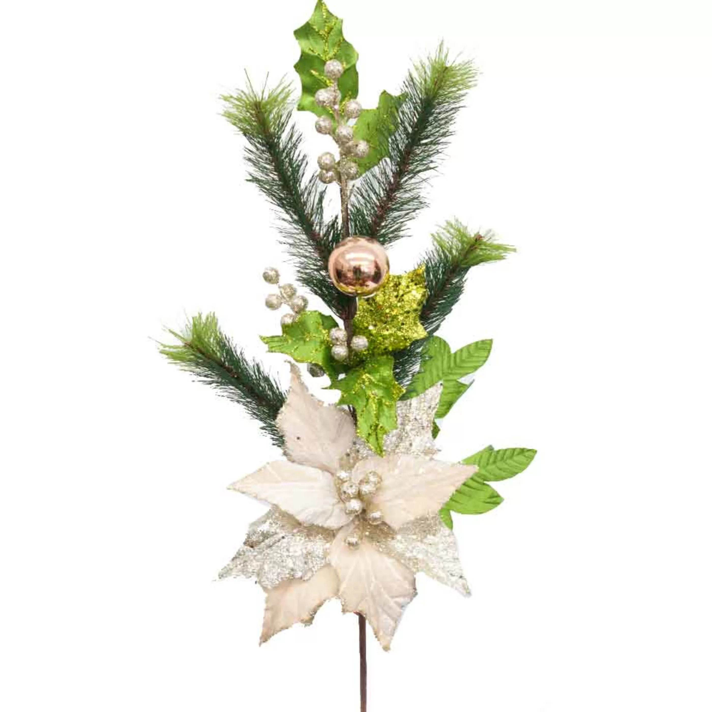 * Festive Sprays | Champagne Holly Spray - 50Cm