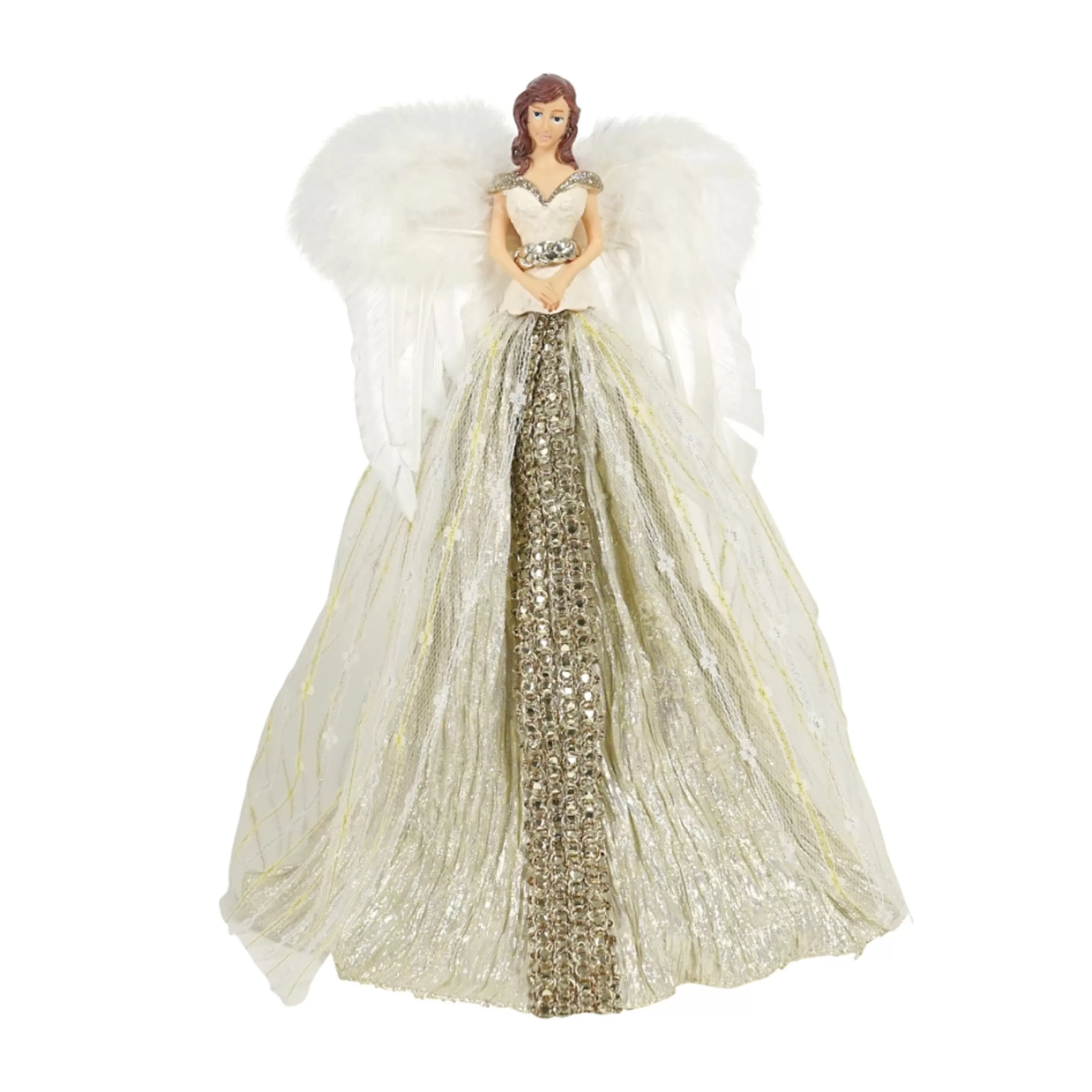 Outlet * Champagne With White Wings Angel Tree Topper - 30Cm