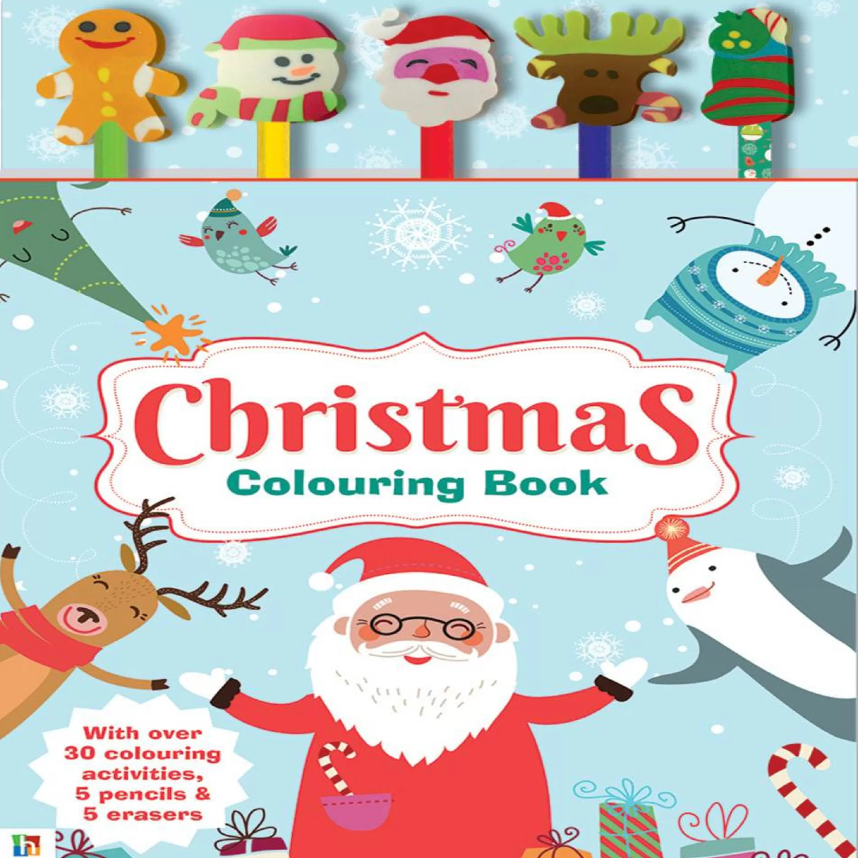 Store * Christmas Activity Book + Pencils + Erasers (Set Of 5)