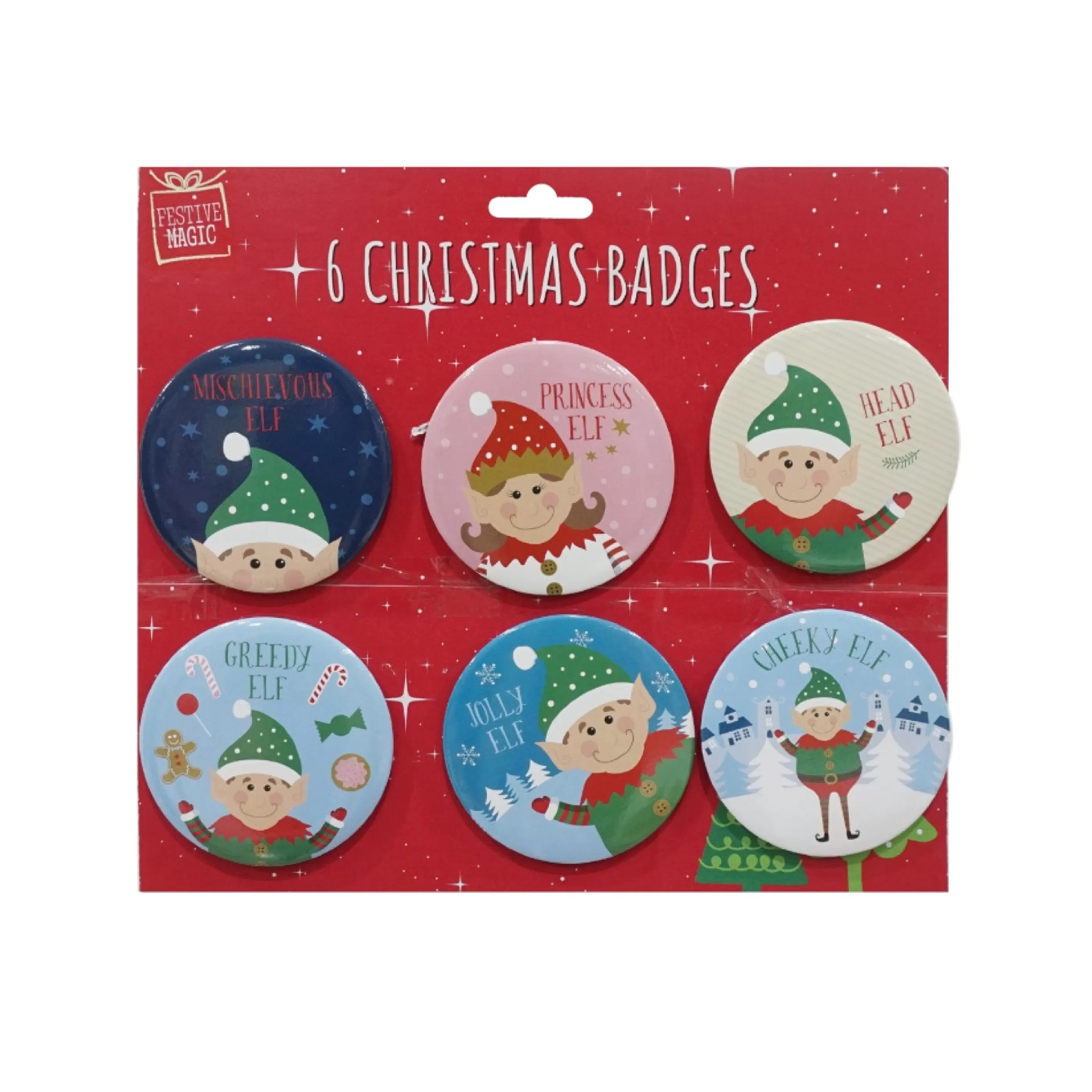 Clearance * Christmas Elf Badges (Pack Of 6)