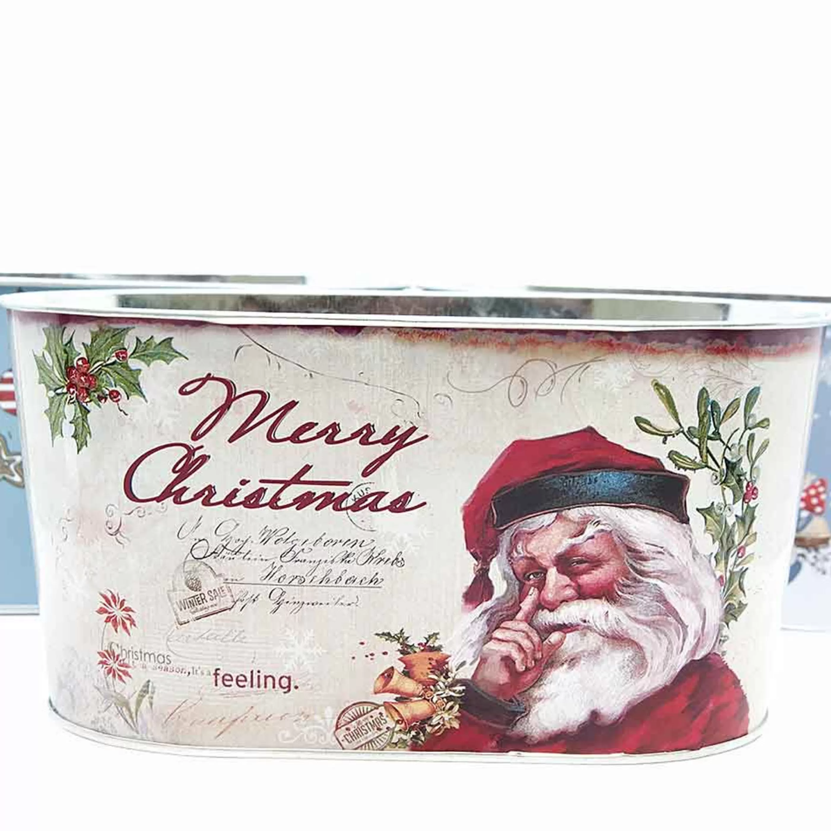 * Table Top Decorations | Christmas Metal Bucket (3 Styles) - 21Cm