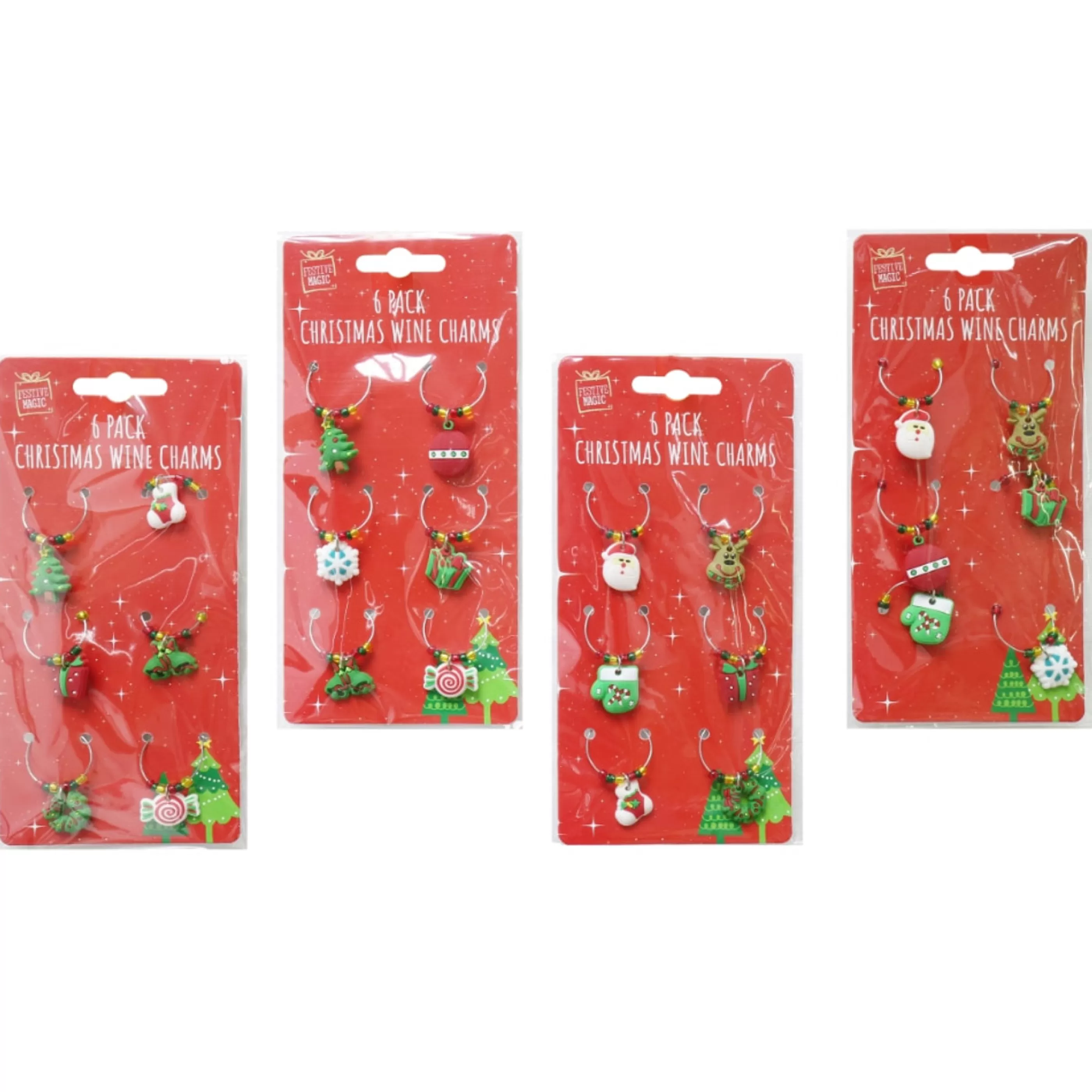 Sale * Christmas Wine Charms (Pack Of 6)