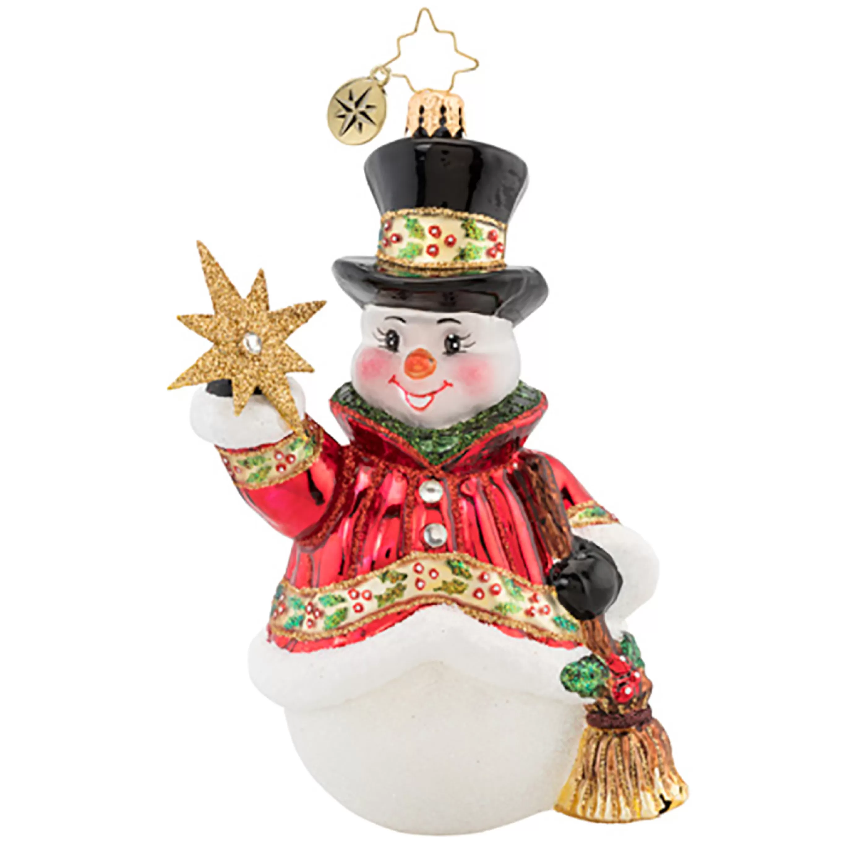 Christopher Radko Hanging Christmas Ornaments | Glass Star Struck Snowman Ornament - 14Cm