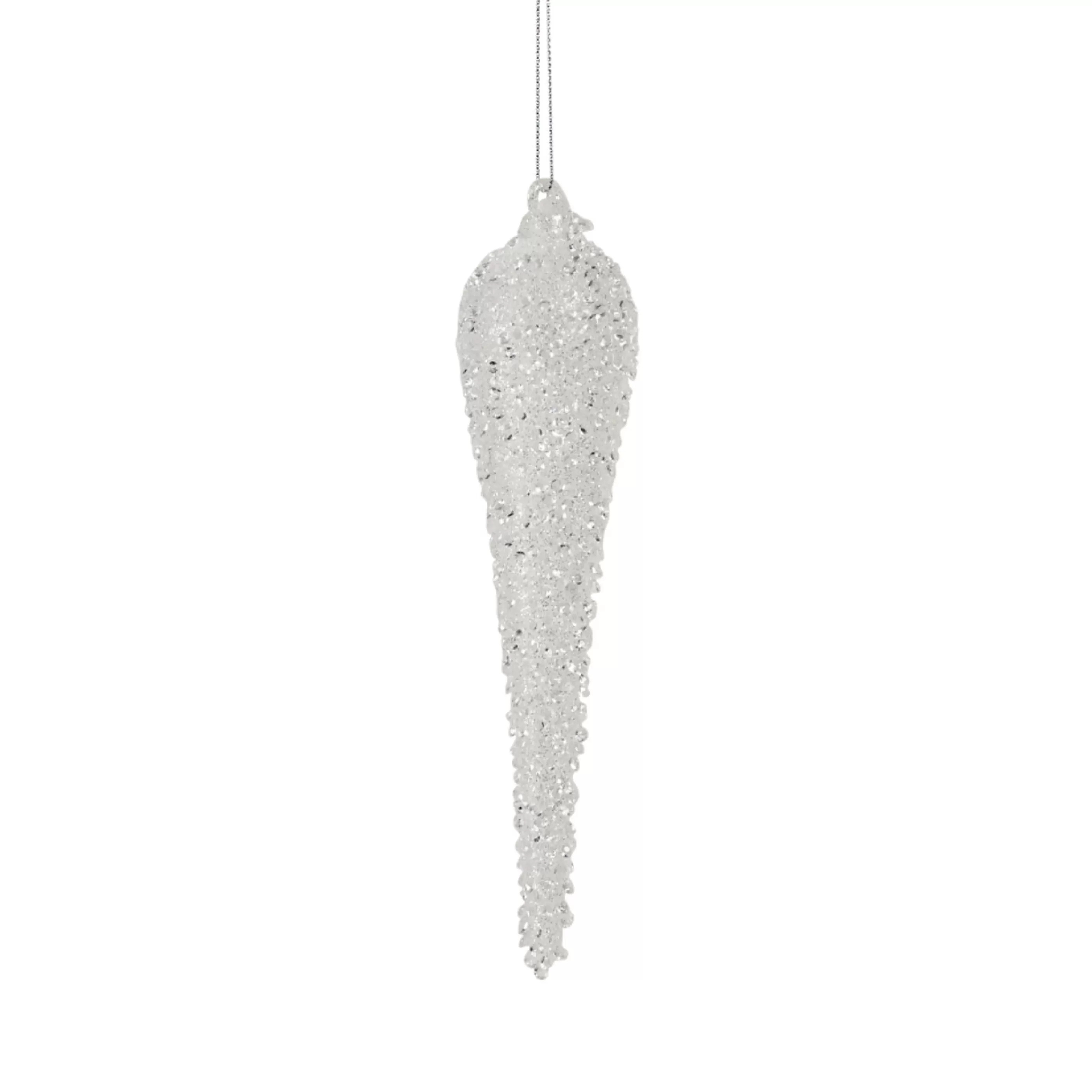 * Hanging Christmas Ornaments | Clear Ice Finish Glass Icicle - 20Cm