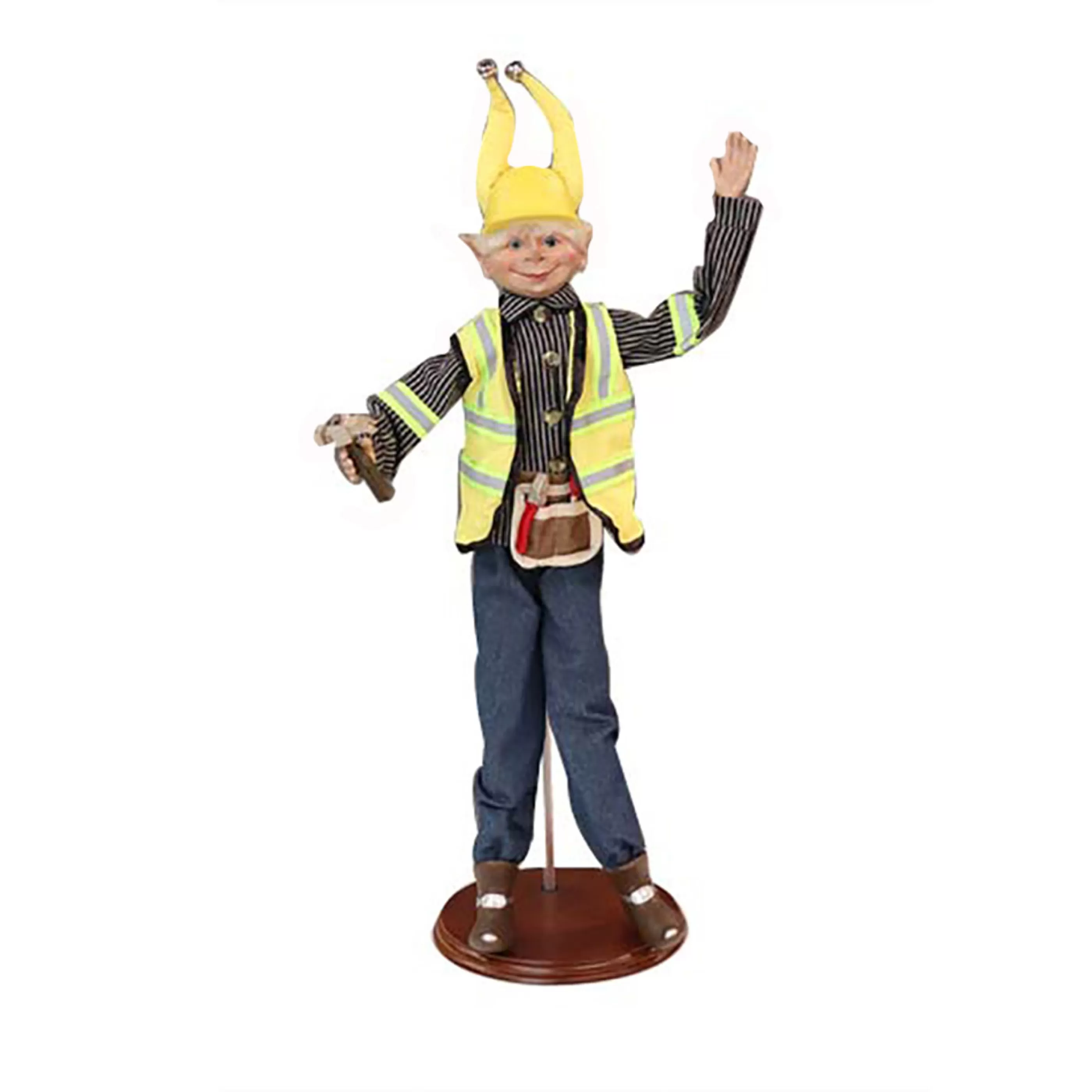 Clearance * Construction Christmas Elf With Stand - 65Cm