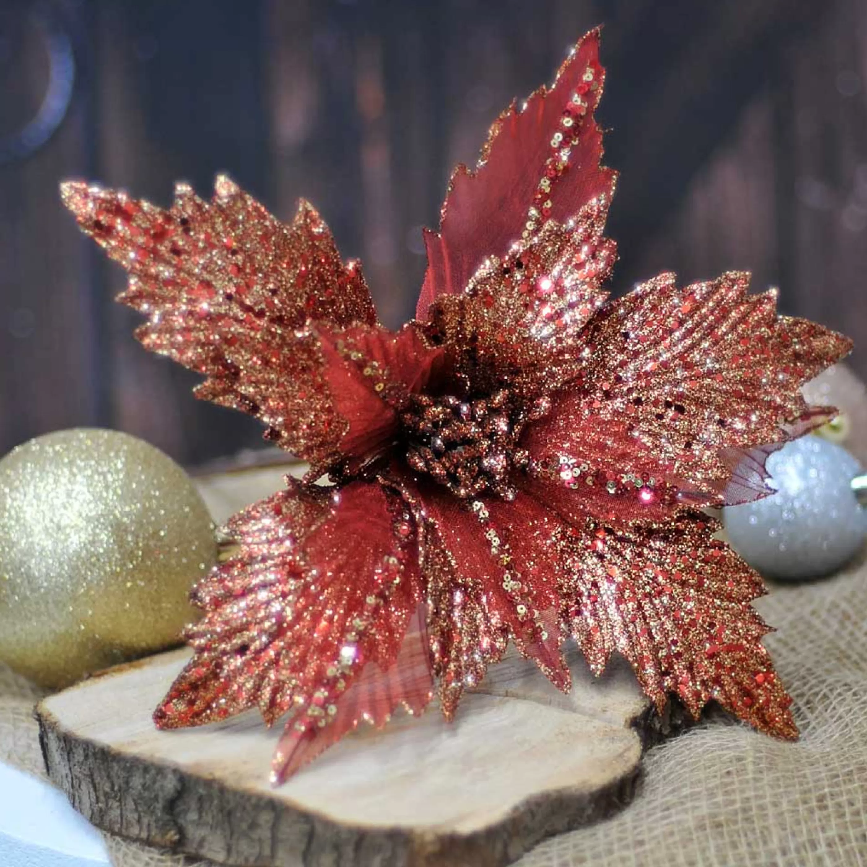 * Floristry | Copper Glittered Poinsettia - 36Cm