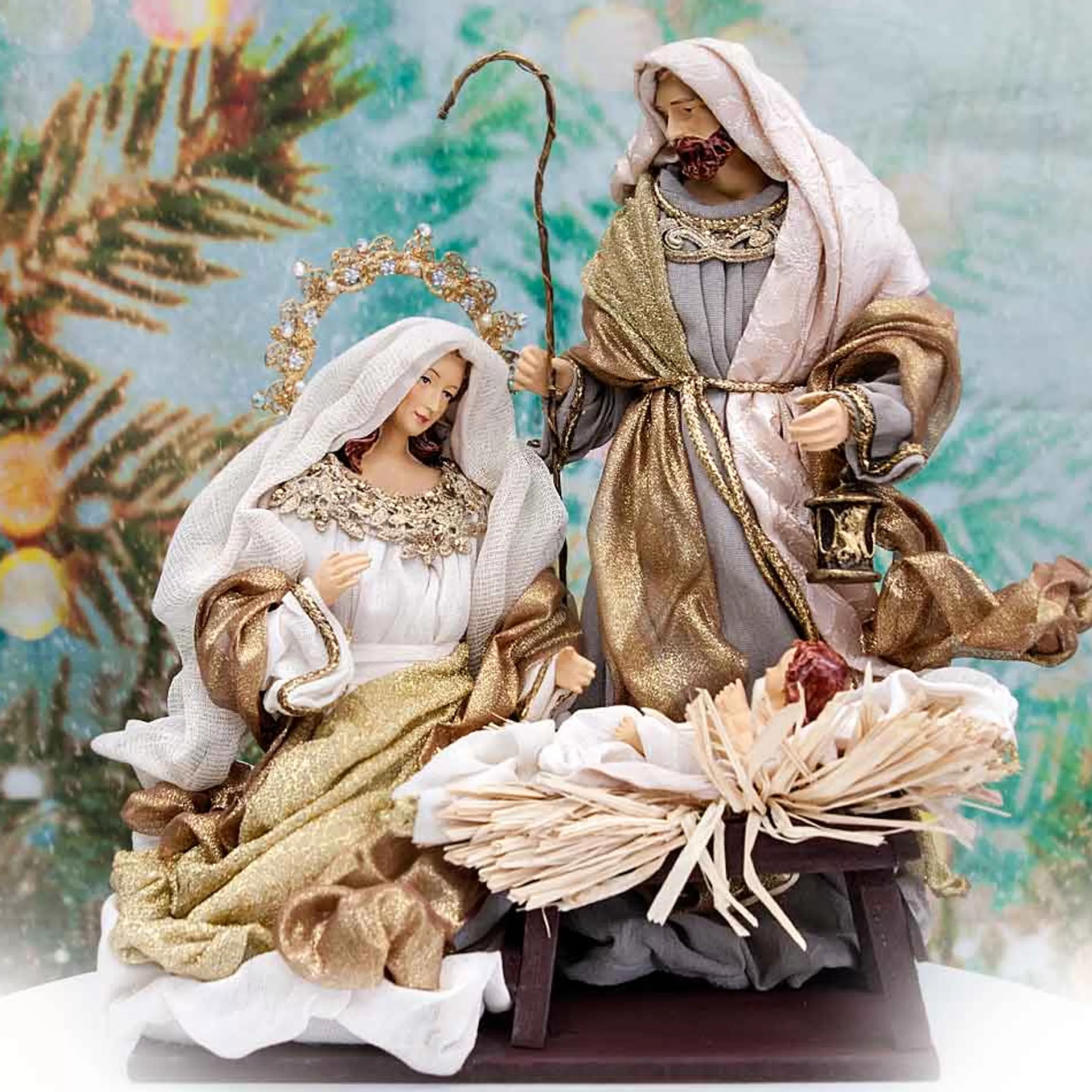 Fashion * Copper Gold Martin Holy Family On Base - 35Cm