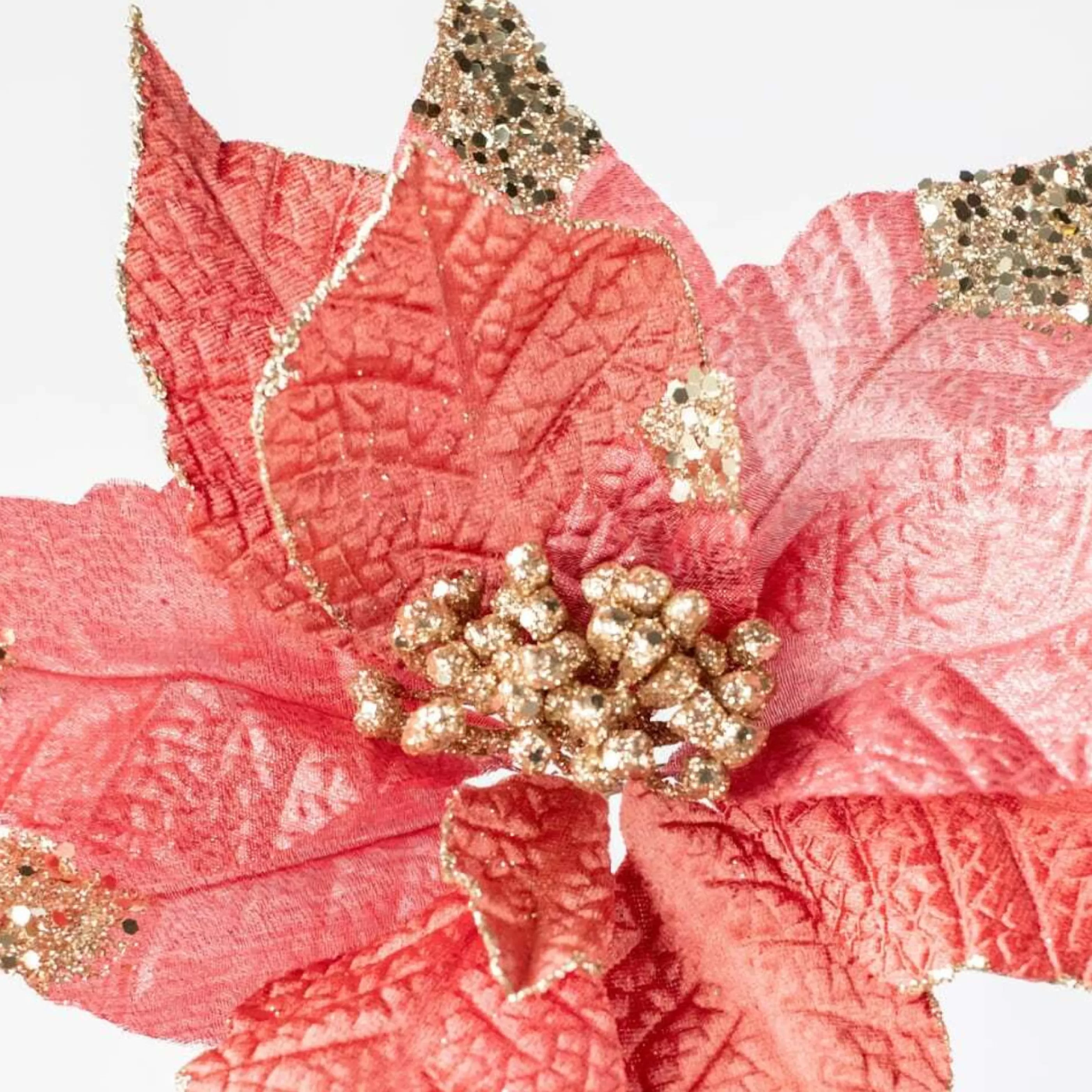 * Poinsettia Decorations | Copper Pionsettia Spray With Stem - 63Cm