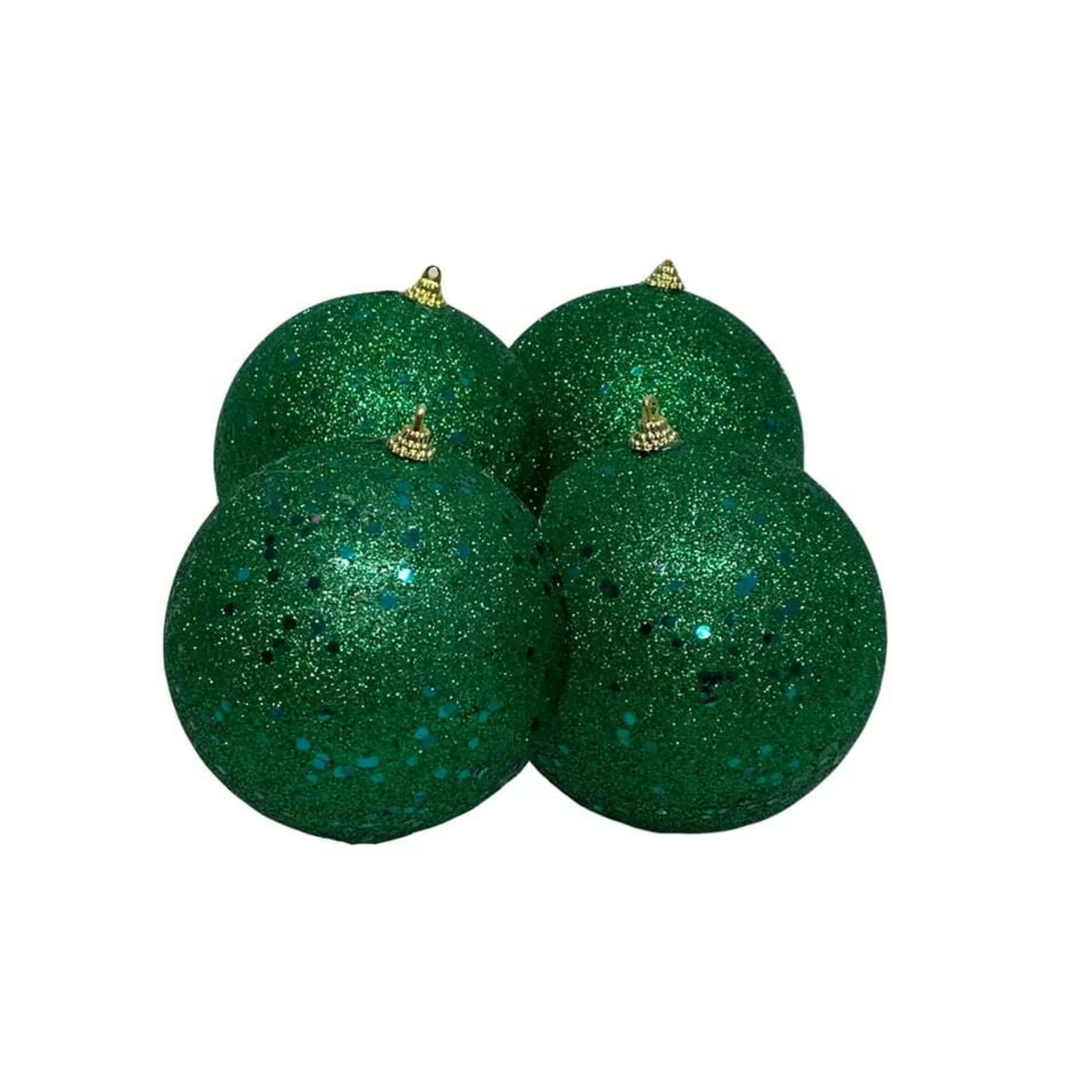 * Hanging Christmas Baubles | Dark Green Glitter Baubles (Pack Of 4) - 100Mm