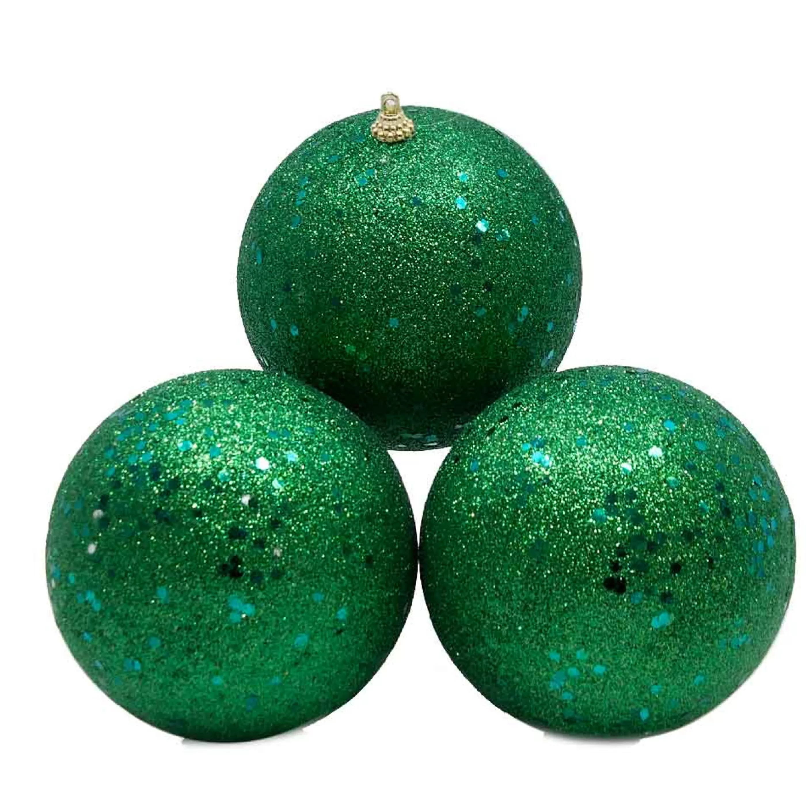 * Hanging Christmas Baubles | Dark Green Glitter Baubles (Pack Of 4) - 100Mm