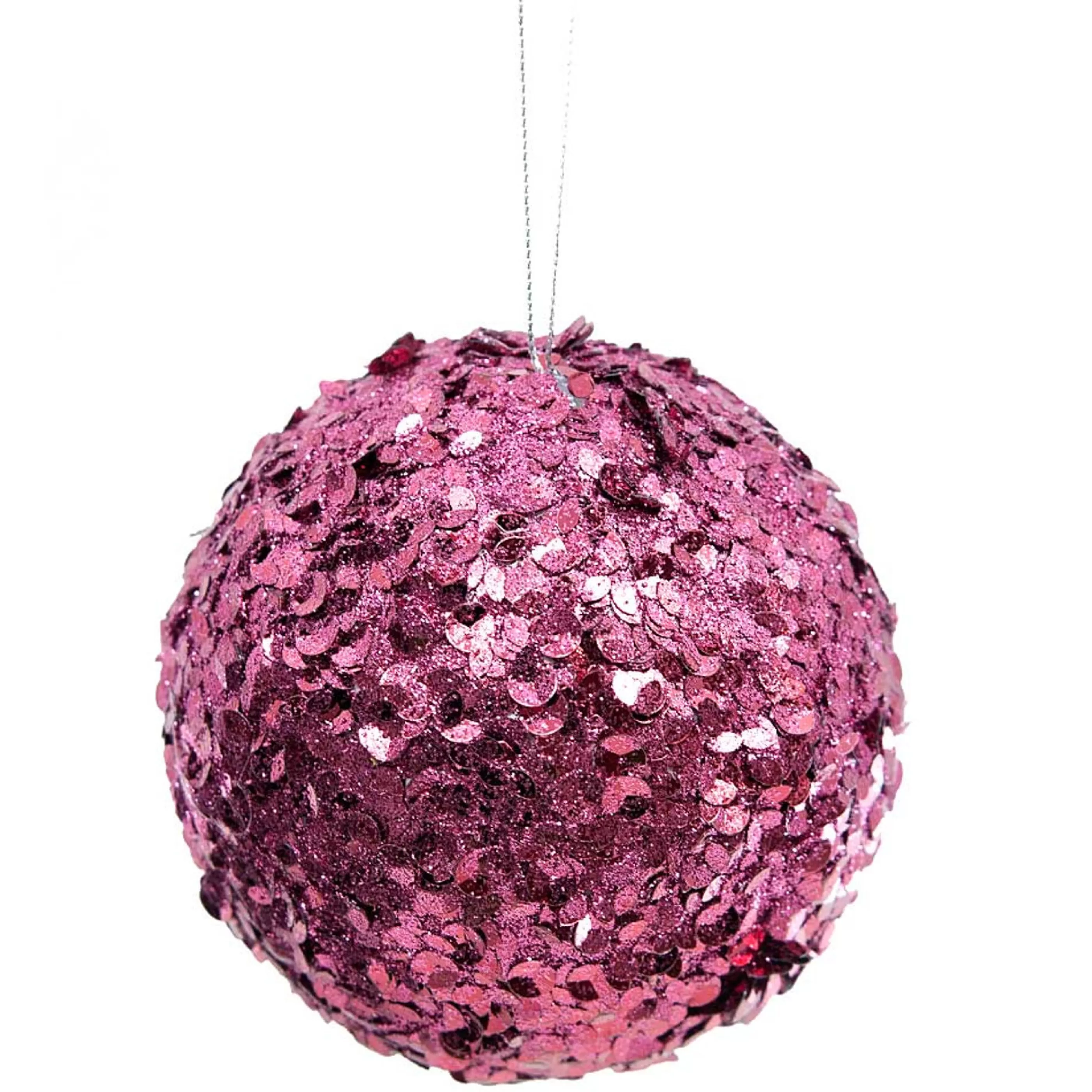 * Hanging Christmas Baubles | Dark Pink Sparkle Sequin Hanging Bauble - 10Cm