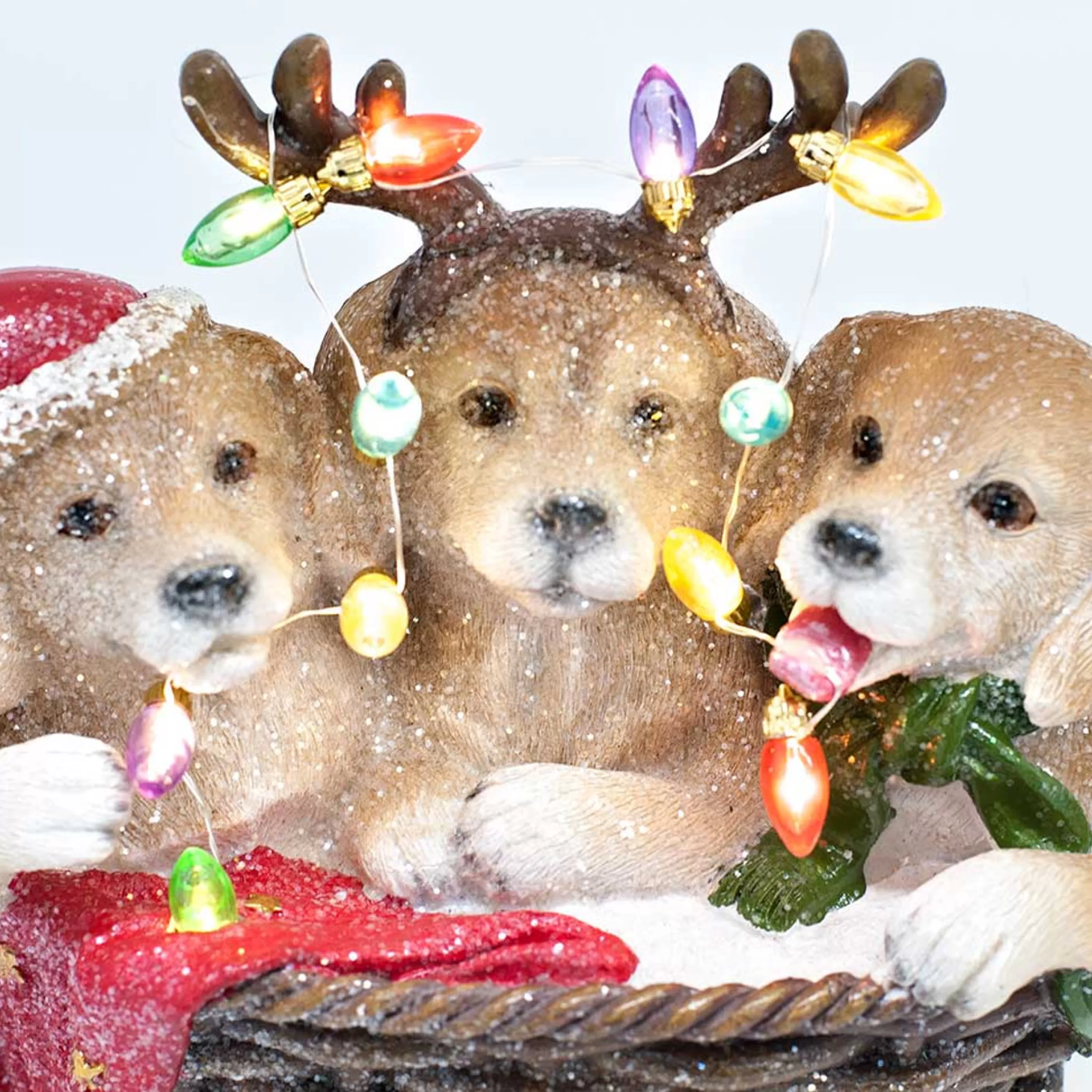 * Table Top Decorations | Dogs In A Basket With Led Lights - 22Cm