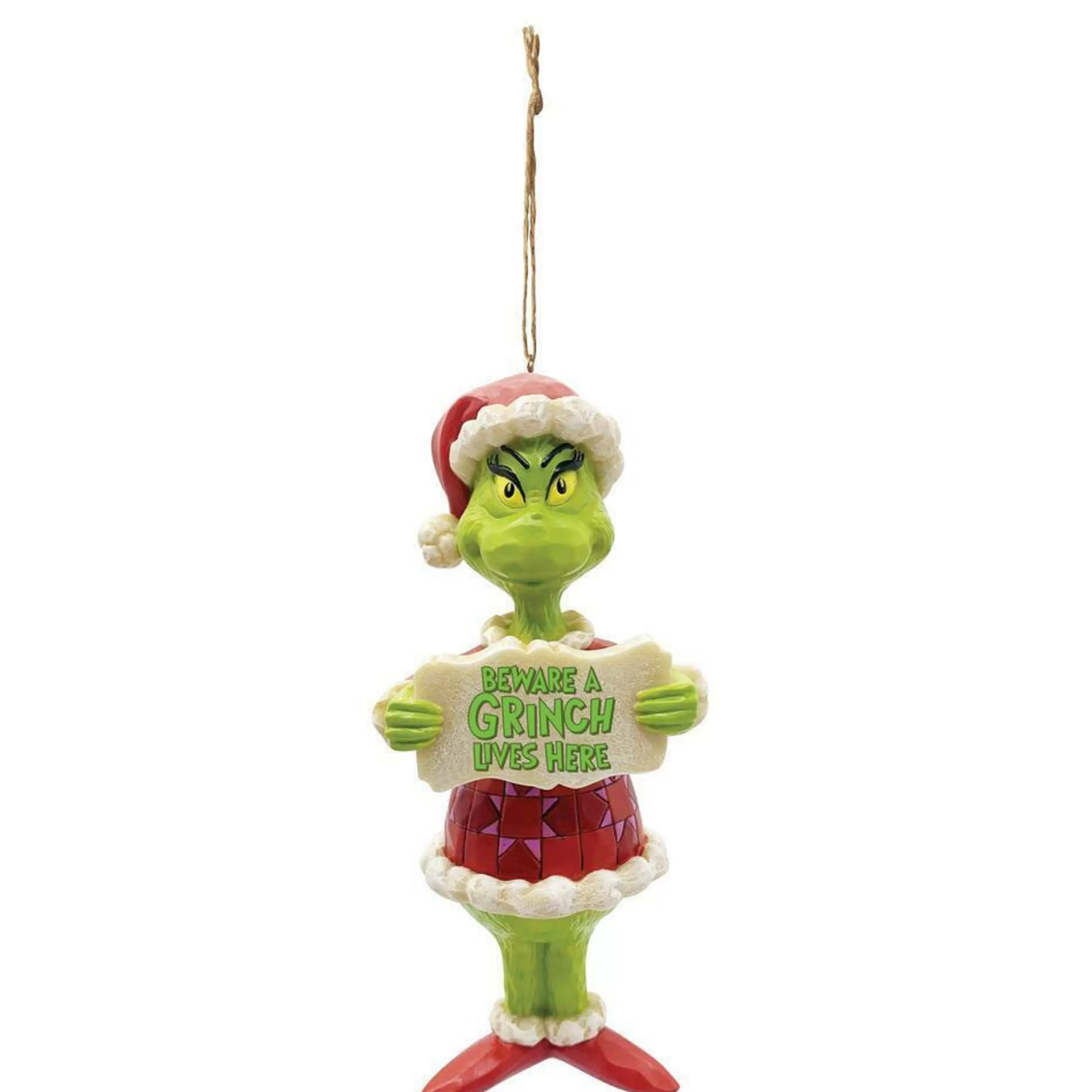 Grinch by Dr Seuss Hanging Christmas Ornaments | Dr Seuss Grinch Beware A Grinch Ornament - 12.5Cm